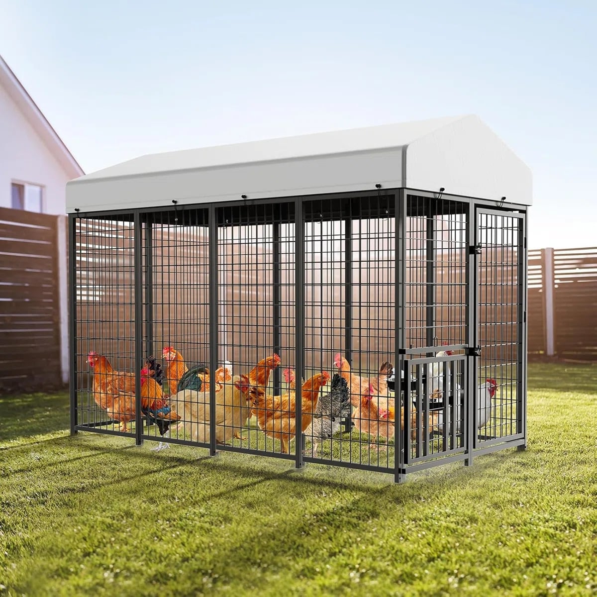 LOVMOR C08700586E-LJW Large Metal Chicken Coop Walk-in Poultry Chicken Coops for 15 Chickens