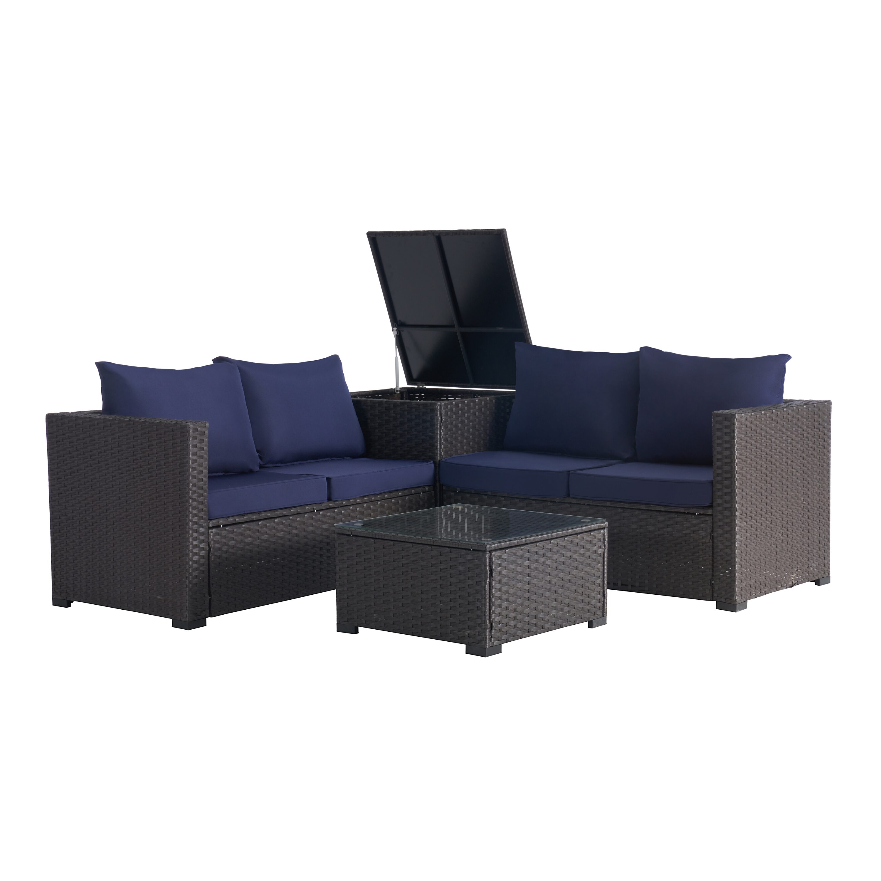 SANSTAR Patio Conversation-Set 4-Piece Rattan Patio Conversation Set ...