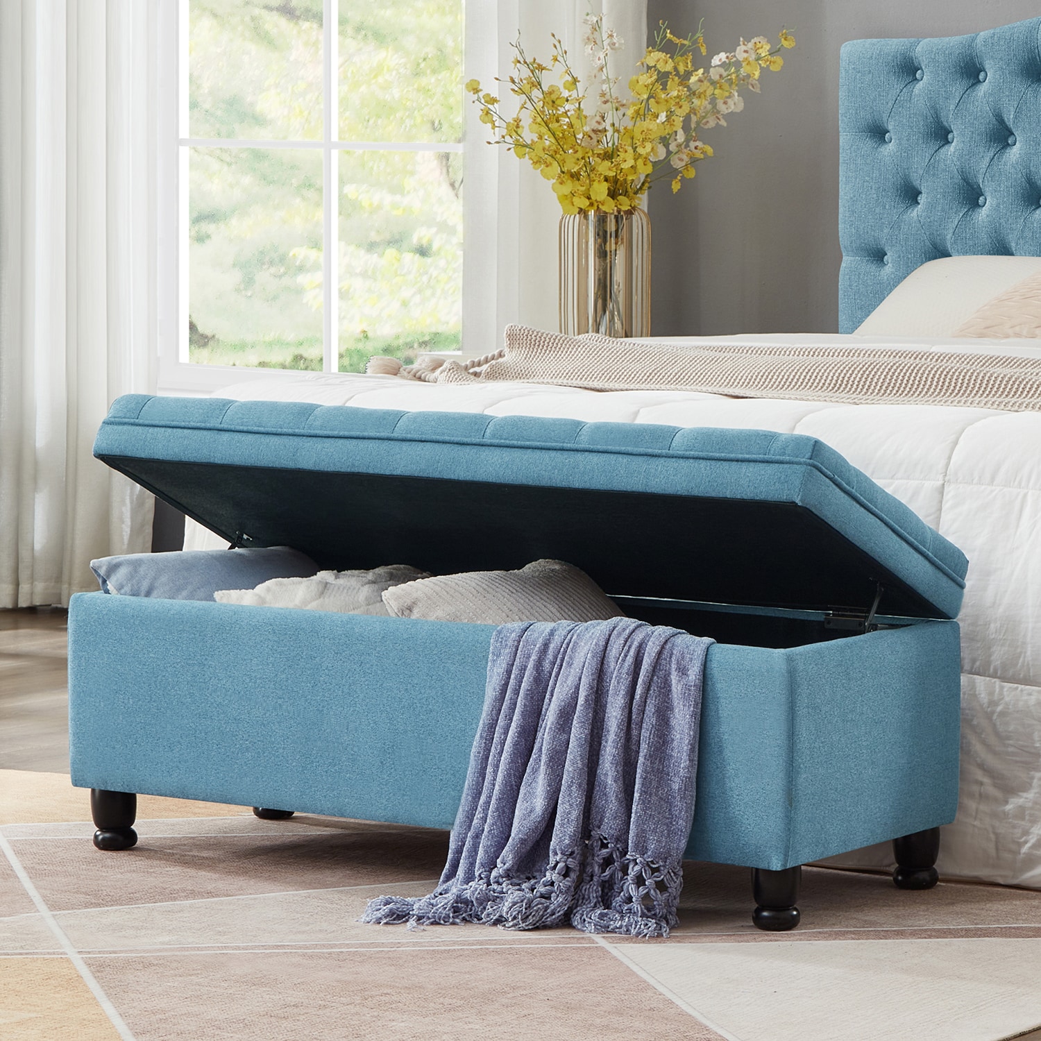 Mondawe MO-WH51308 Modern Blue Storage Bench with Storage 45-in x 18-in x 18-in