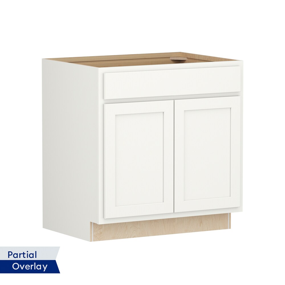 Shenandoah PRO Express SPE 92MPS-407 Breckenridge 33-in W x 34.5-in H x 24-in D Linen Partial Overlay Base Fully assembled Plywood Cabinet (Recessed Panel Shaker)