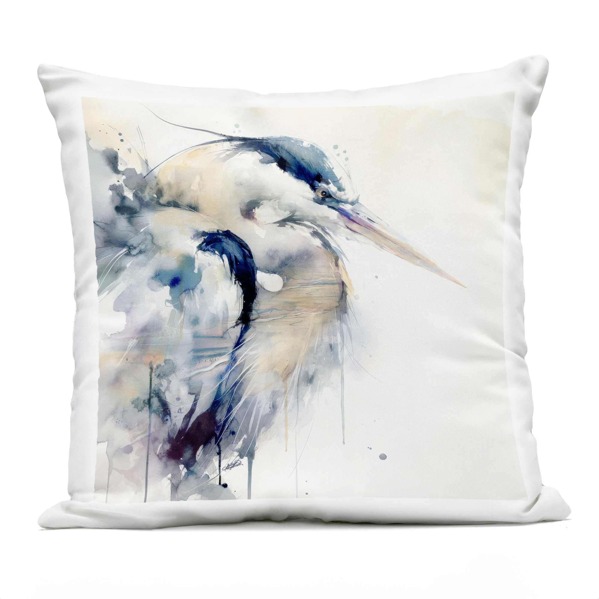 Stupell Industries -  Coastal Serenity Blue Heron Outdoor Printed Pillow design by Sally Kaye Bar...