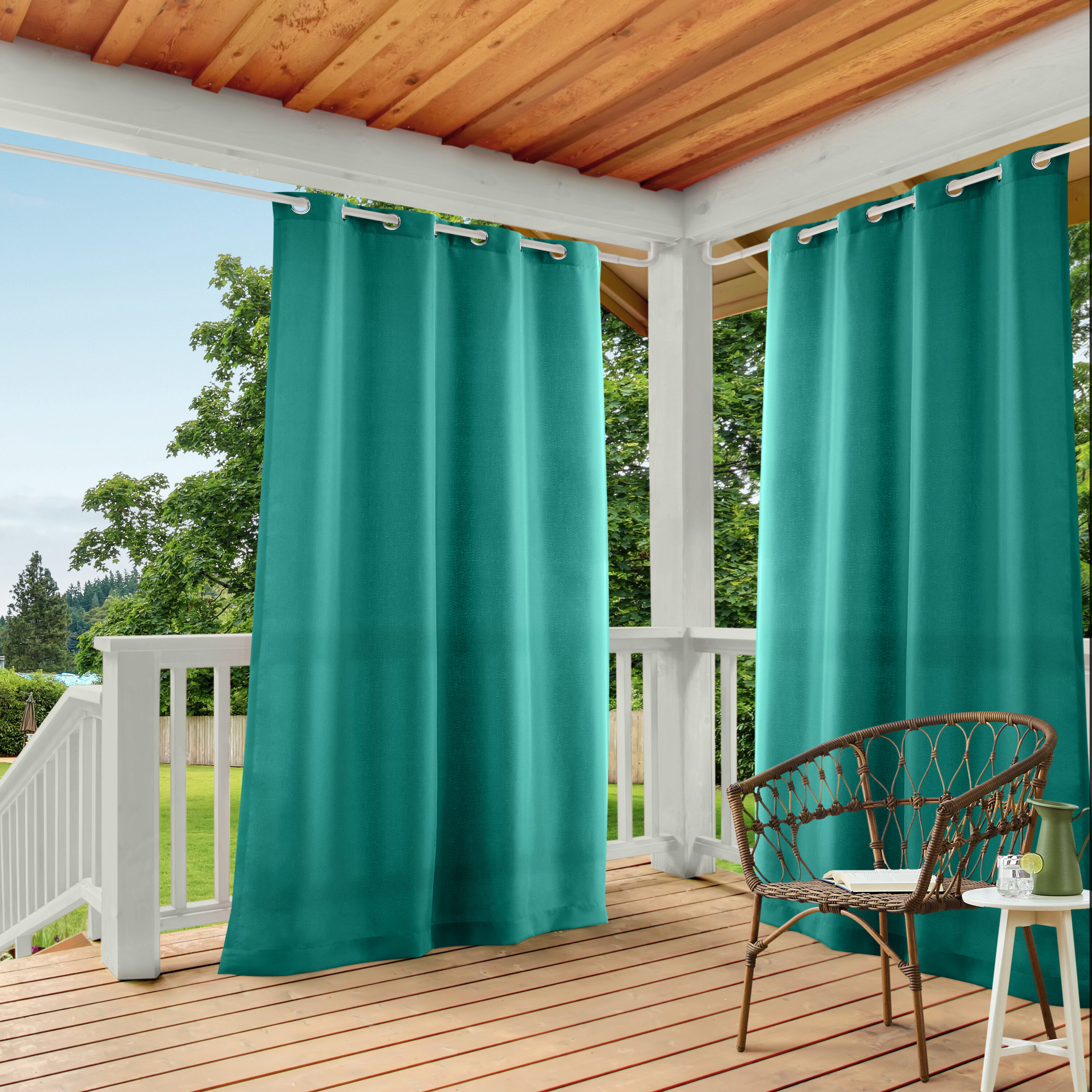 Exclusive Home EH8112-03 2-108G 108-in Outdoor Teal Light filtering Grommet Curtain panel pair