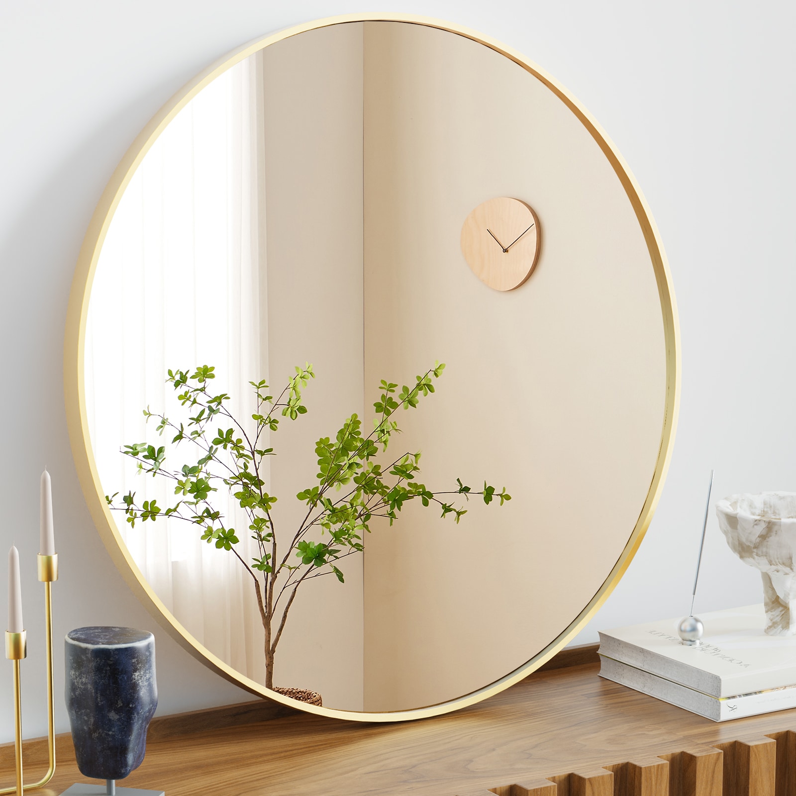 Maocao Hoom BH57711 30-in W x 30.0-in H Round Gold Framed Wall Mirror