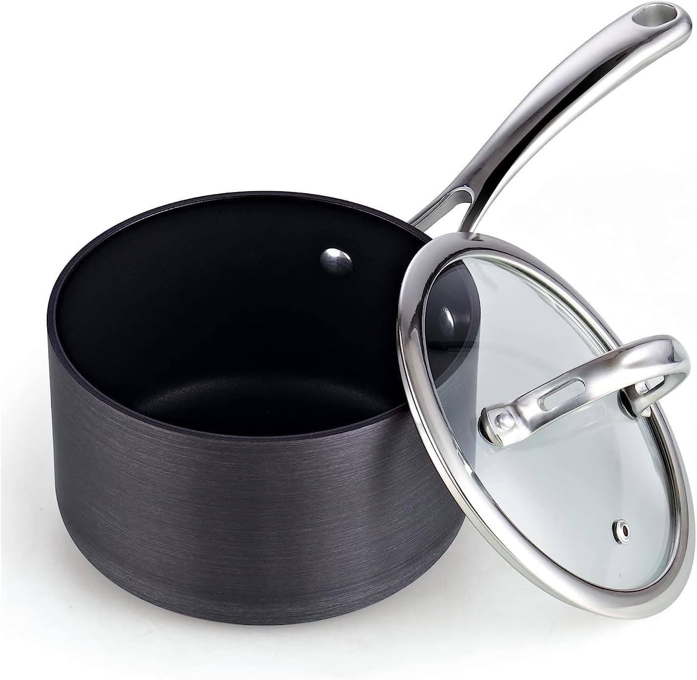 Cooks Standard  2Quart Hard Anodized Nonstick Saucepan with Glass Lid Heavyduty Aluminum Small Soup Pot StayCool Handle Dishwasher Oven Safe NonStick Coating Not Induction