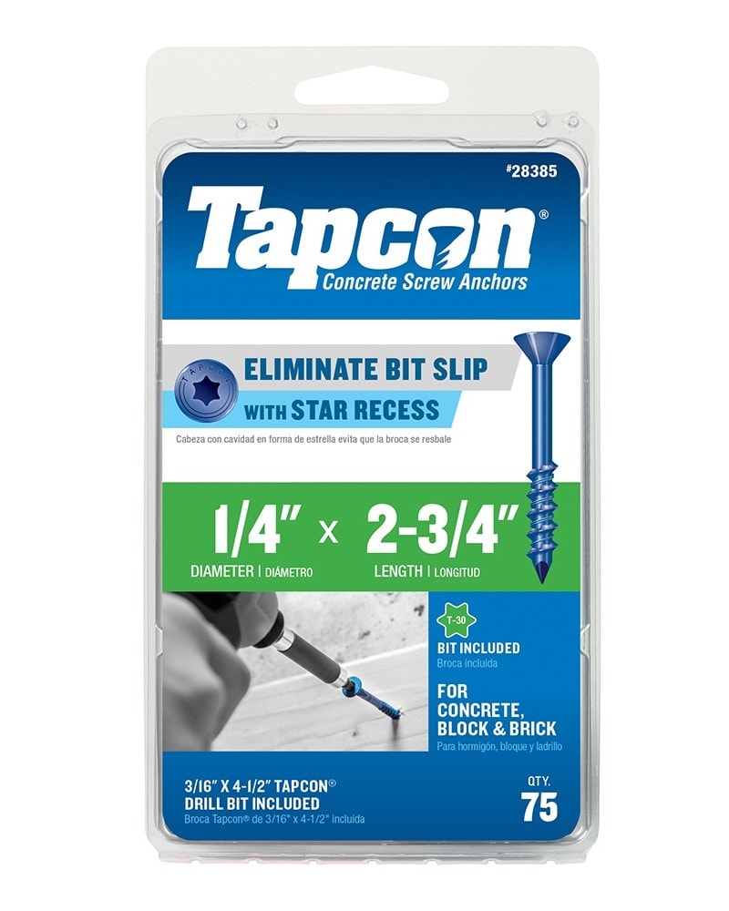 Tapcon 28385 1/4-in x 2-3/4-in Concrete Screws Anchors 75 -Pack