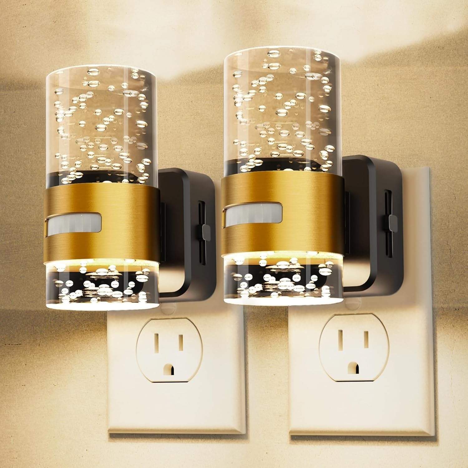 DORESshop Motion Sensor Night Light 2 Pack Dimmable Plug in Wall Lights Acrylic Nightlight with 0-100 LM Adjustable Brightness 3000K for Bathroom Hallway