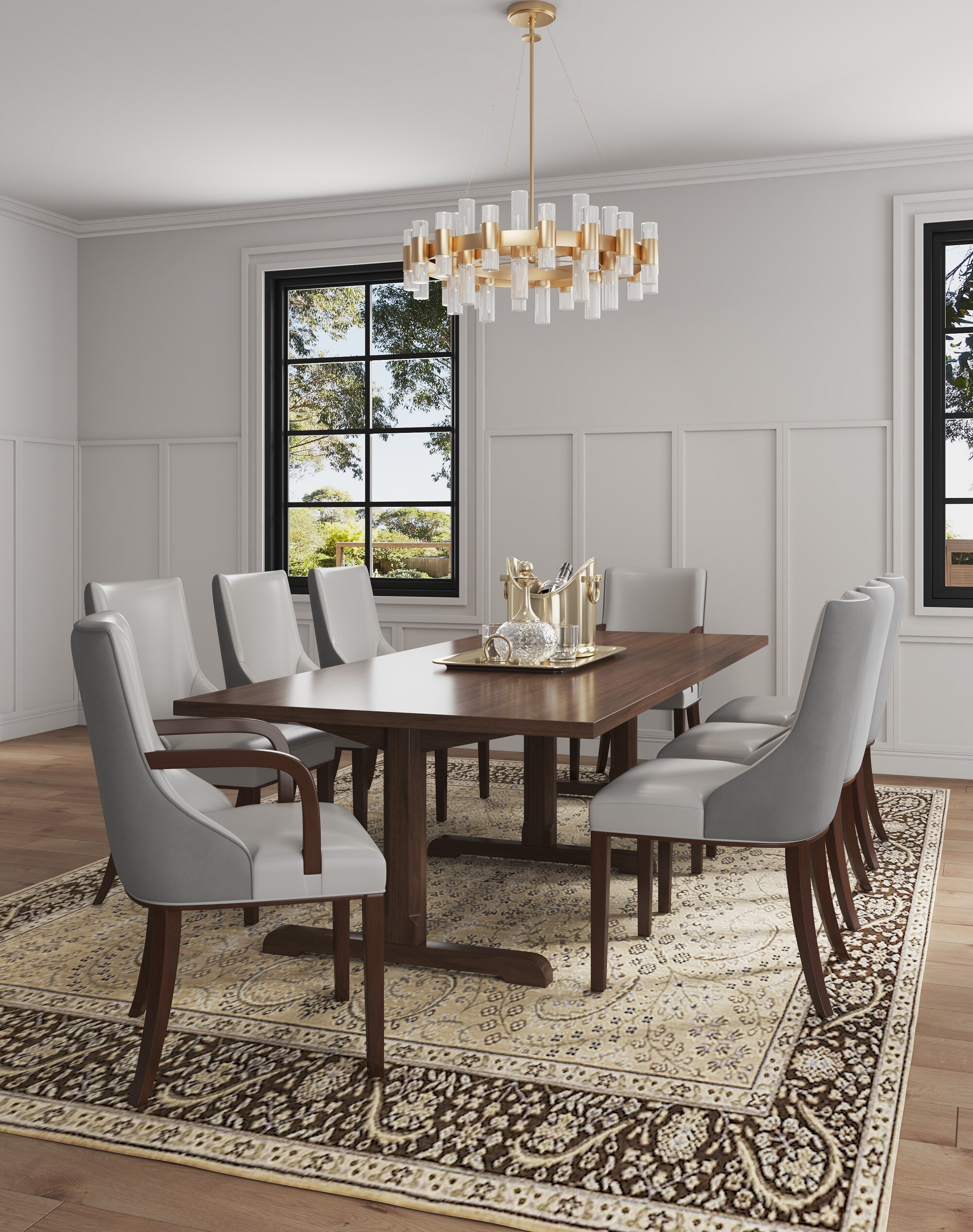 Manhattan Comfort 8-DC055AR-LG Set of 5 Contemporary/Modern Faux Leather Upholstered Dining Arm Chair (Wood Frame)