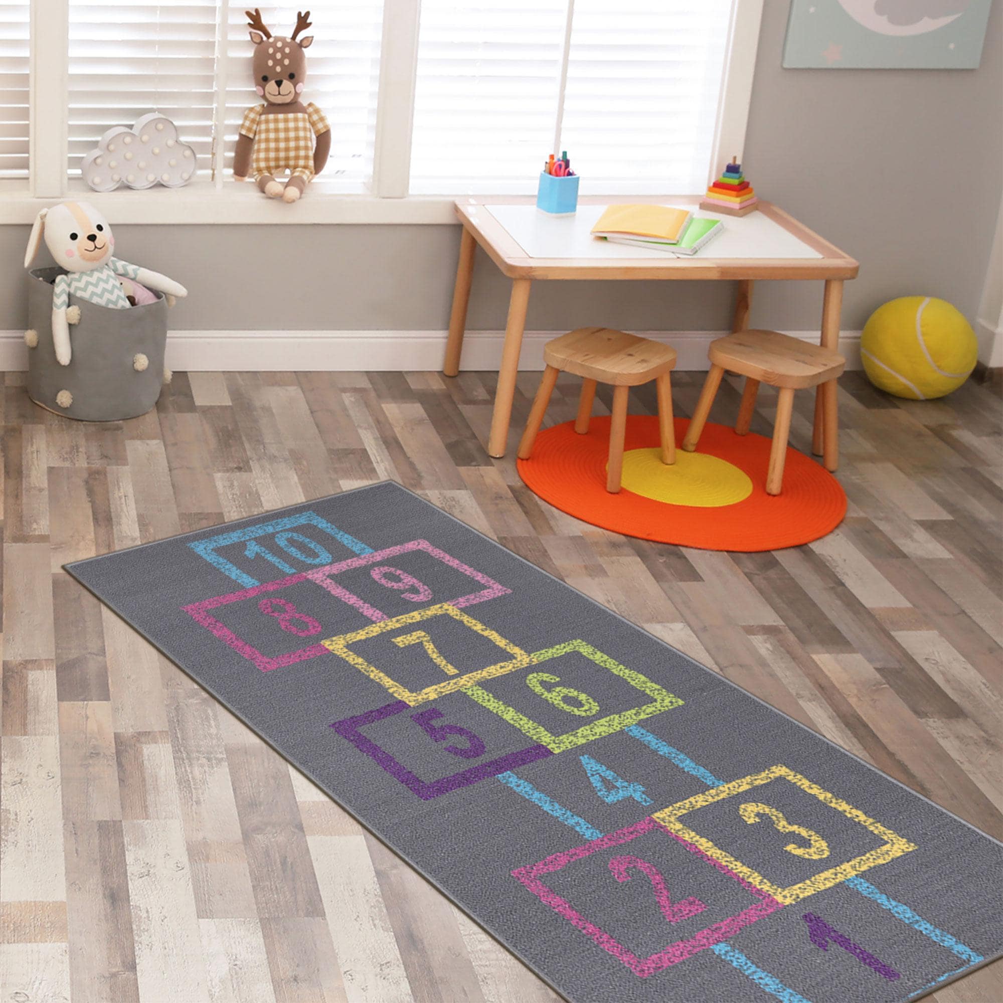 Ottomanson Playground 3 X 6 ft Gray Pink Indoor Machine Washable Runner Rug in the Rugs department at Lowes