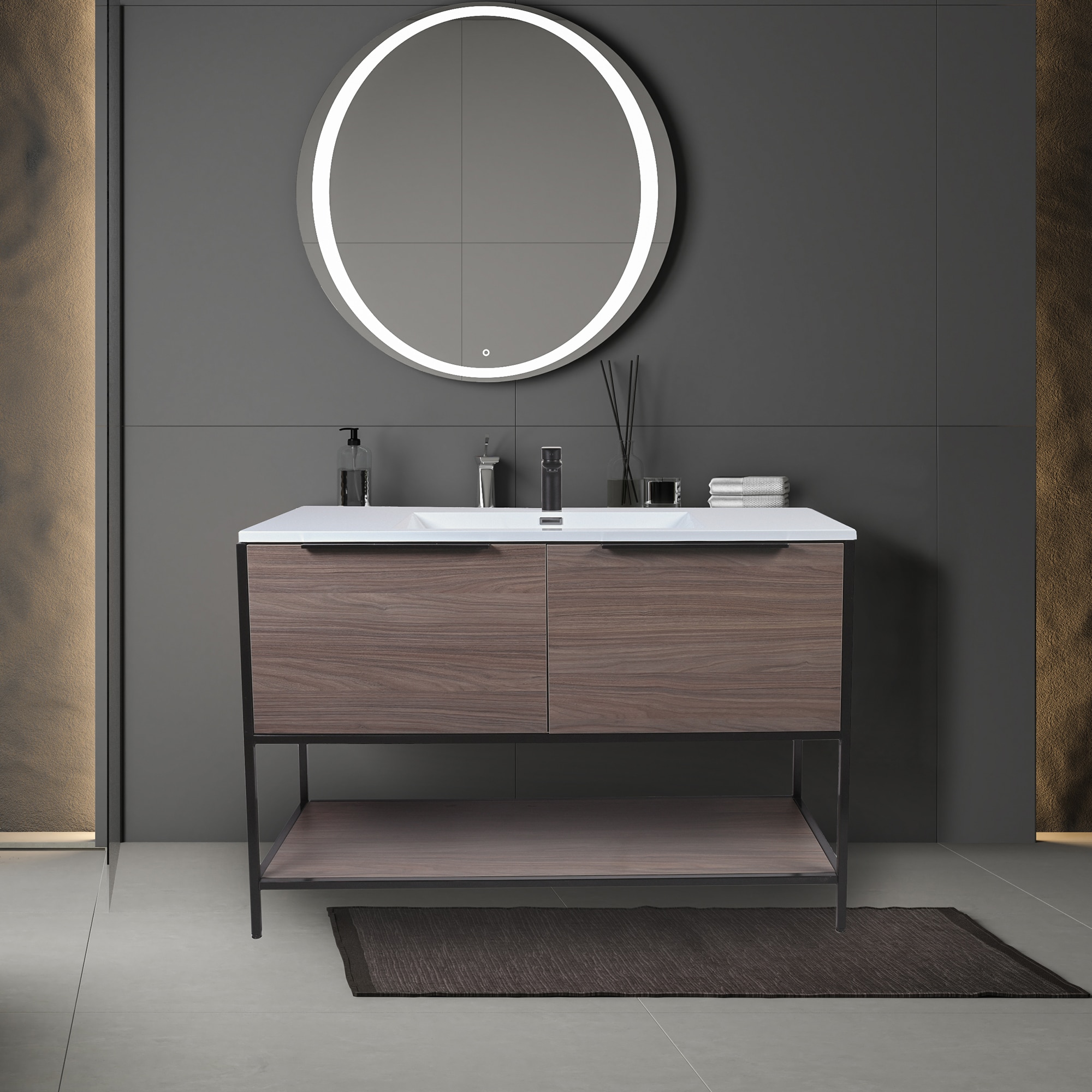 48-in Brown Walnut Single Sink Bathroom Vanity with Brown Walnut Acrylic Top | - GRAVITA DESIGNS CA480410WAL