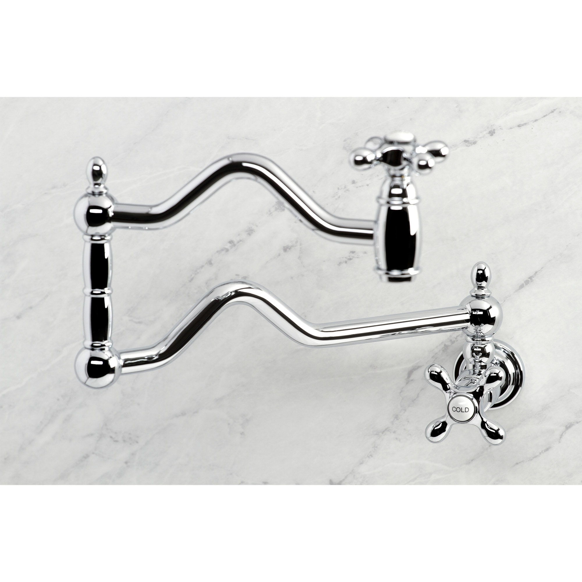 Kingston Brass WLKS2101AX Heritage Polished chrome Double Handle Wall-mount Pot Filler Kitchen Faucet with Sprayer