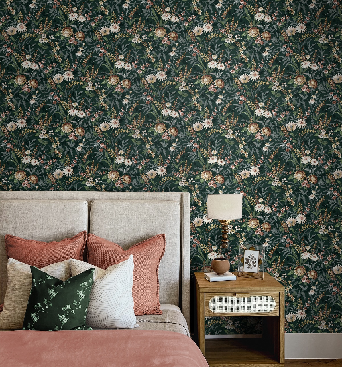 Forest Green Vintage Floral Peel and Stick Wallpaper