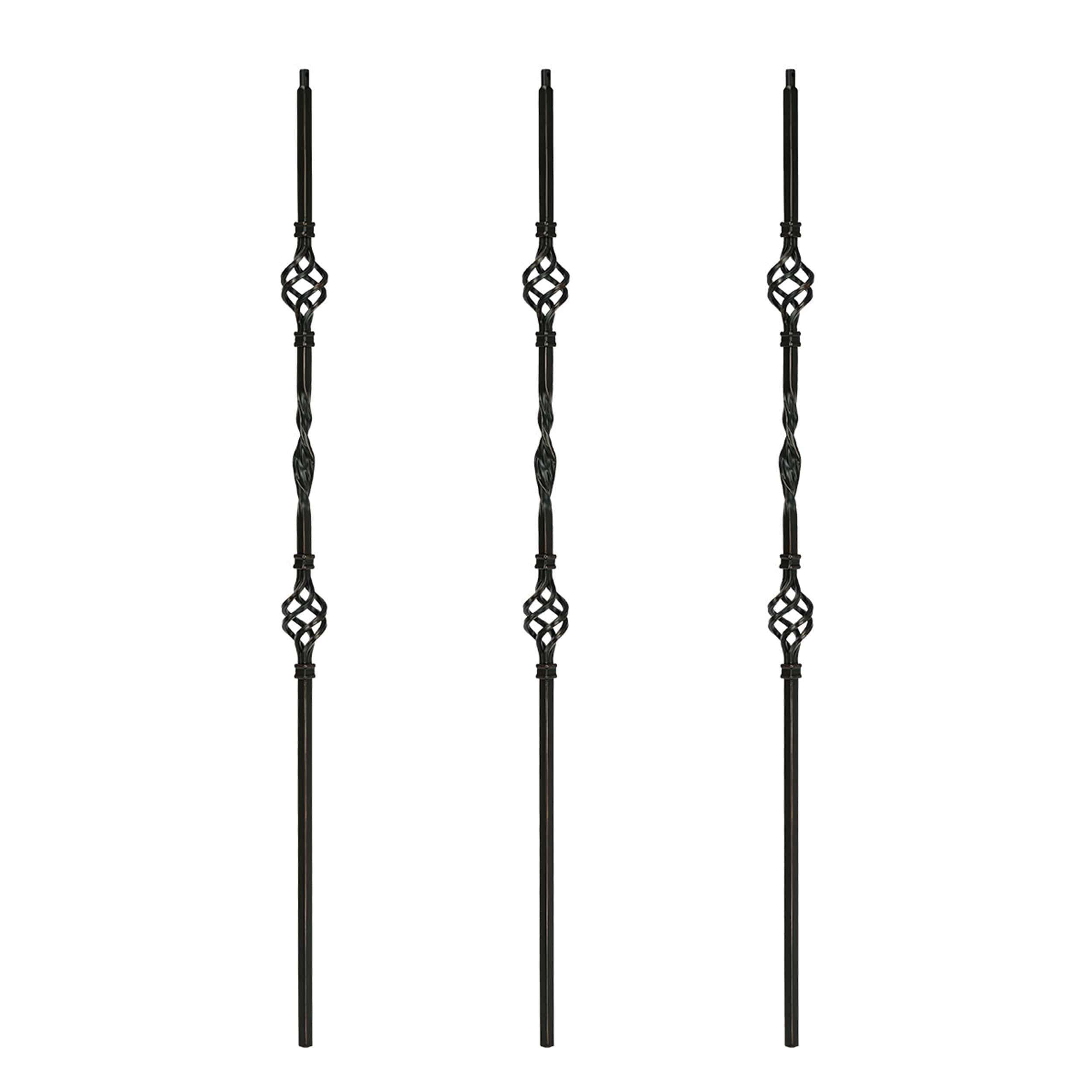 RELIABILT WGT09SB 43-in x 0.5-in Satin Black Wrought Iron Double Basket Stair Baluster (3-Pack)