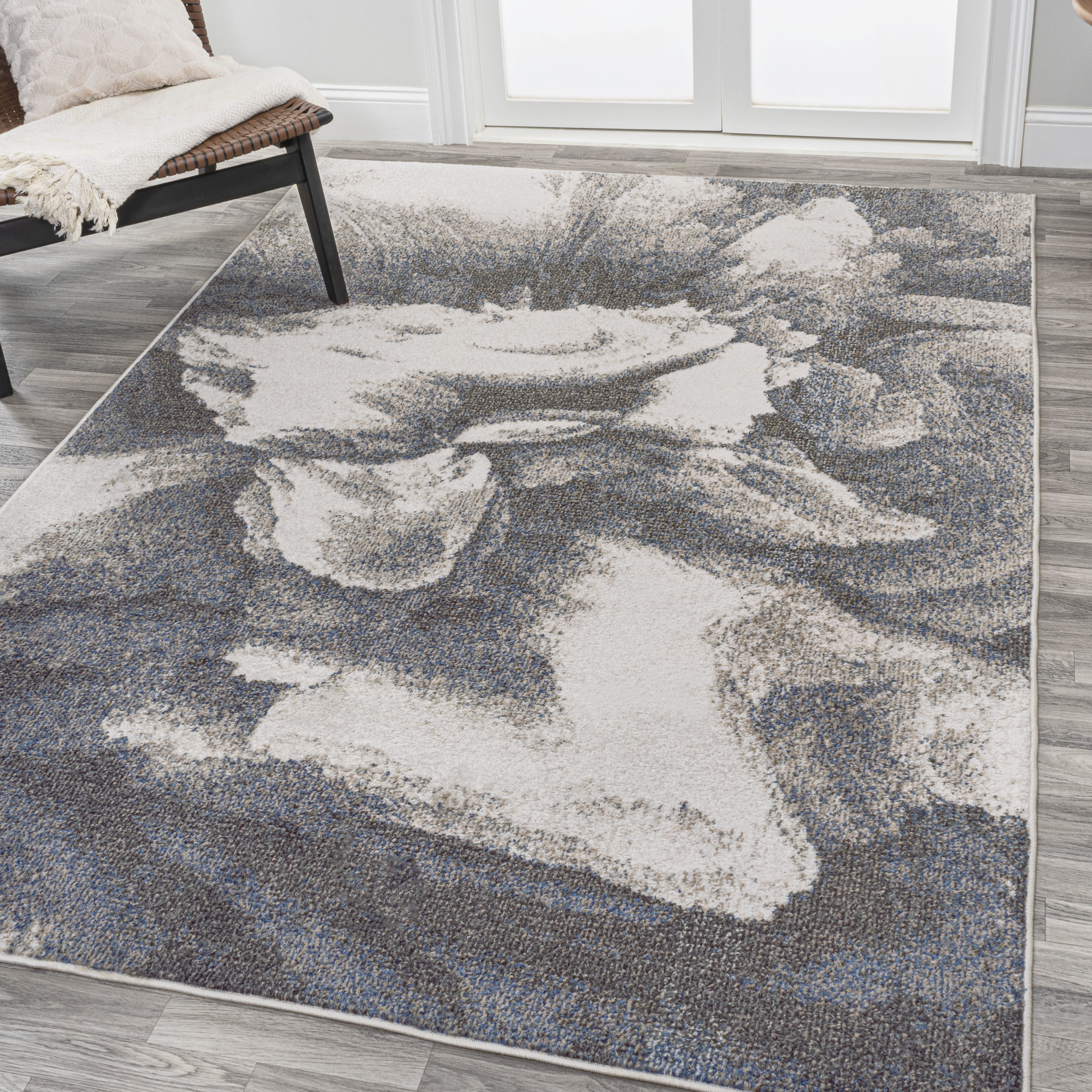 JONATHAN  Y CTP200C-5 Contemporary POP Petalo Abstract Two-Tone Modern 5 x 8 (ft) Loomed Polypropylene Gray/Cream Rectangular Indoor Abstract Coastal Area rug