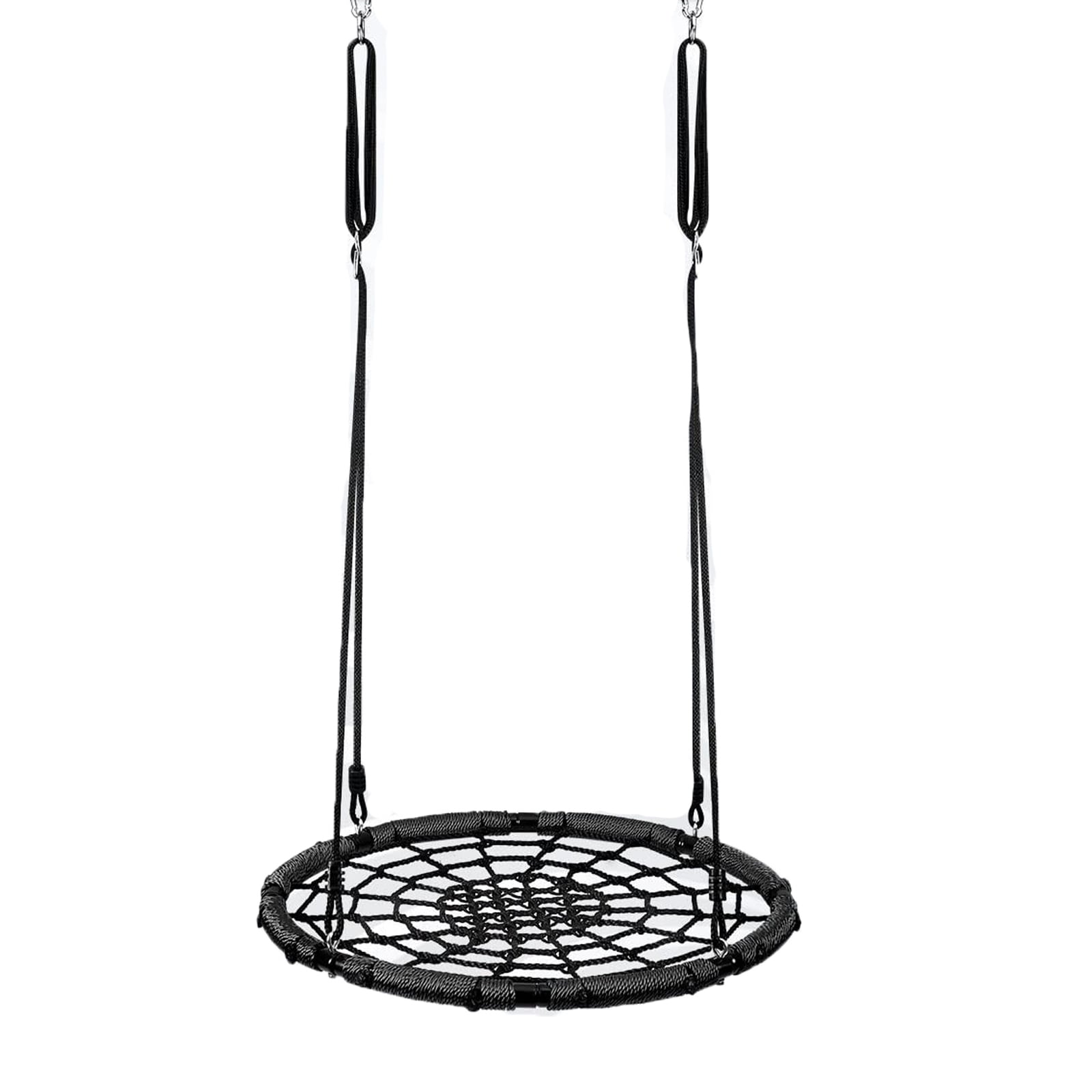 Etokfoks  Black Spider Web Platform Swing with Rope Straps and Turnbuckle Outdoor Saucer Net Swing 24 in