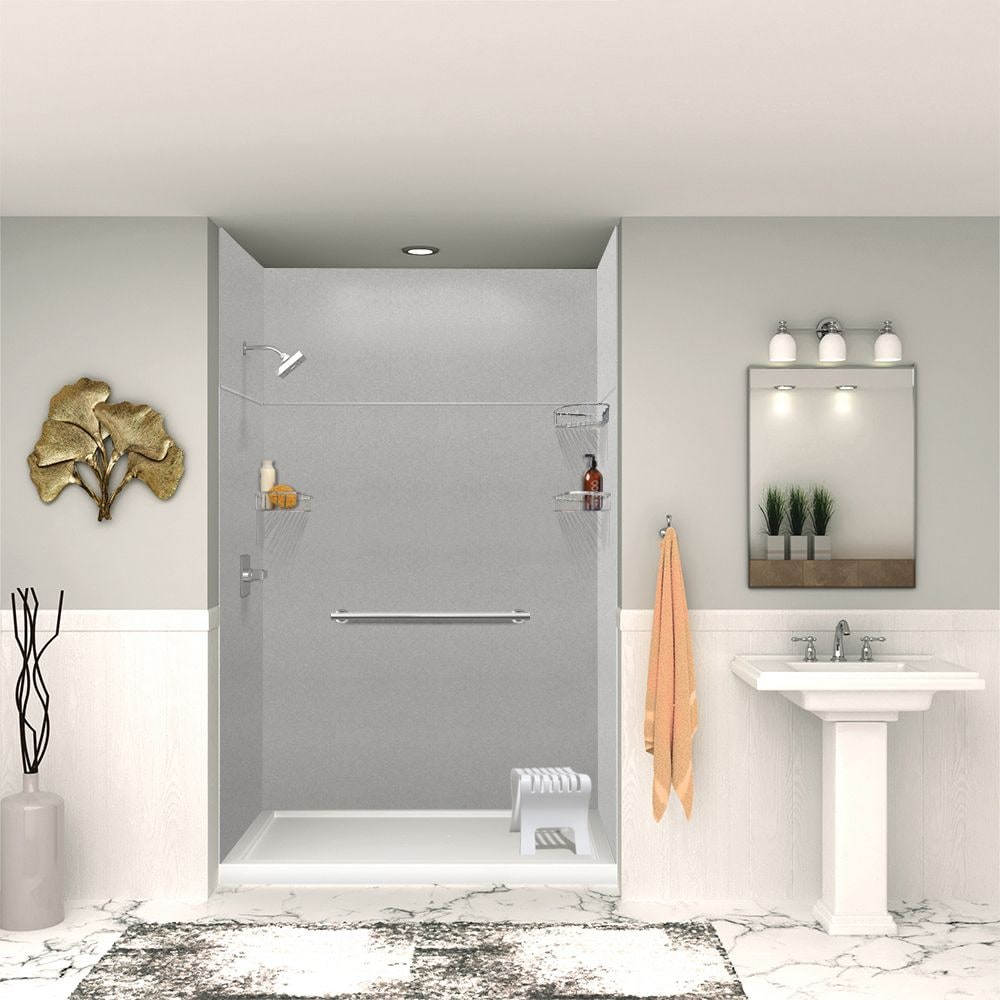 Transolid SWKX60367224-27V Saramar Velvet 36-in W x 36-in D x 96-in H Grey Beach Velvet 3.0 -Piece Glue Up Alcove Shower panel kit