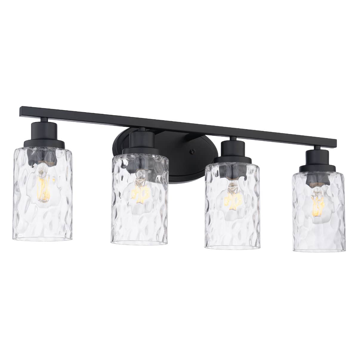 East Grove Home Heritage 25in 4-Light Bathroom Vanity and Wall Light with E26 Base Sockets (Lamps Sold Separately) and Hammered Glass in Matte Black