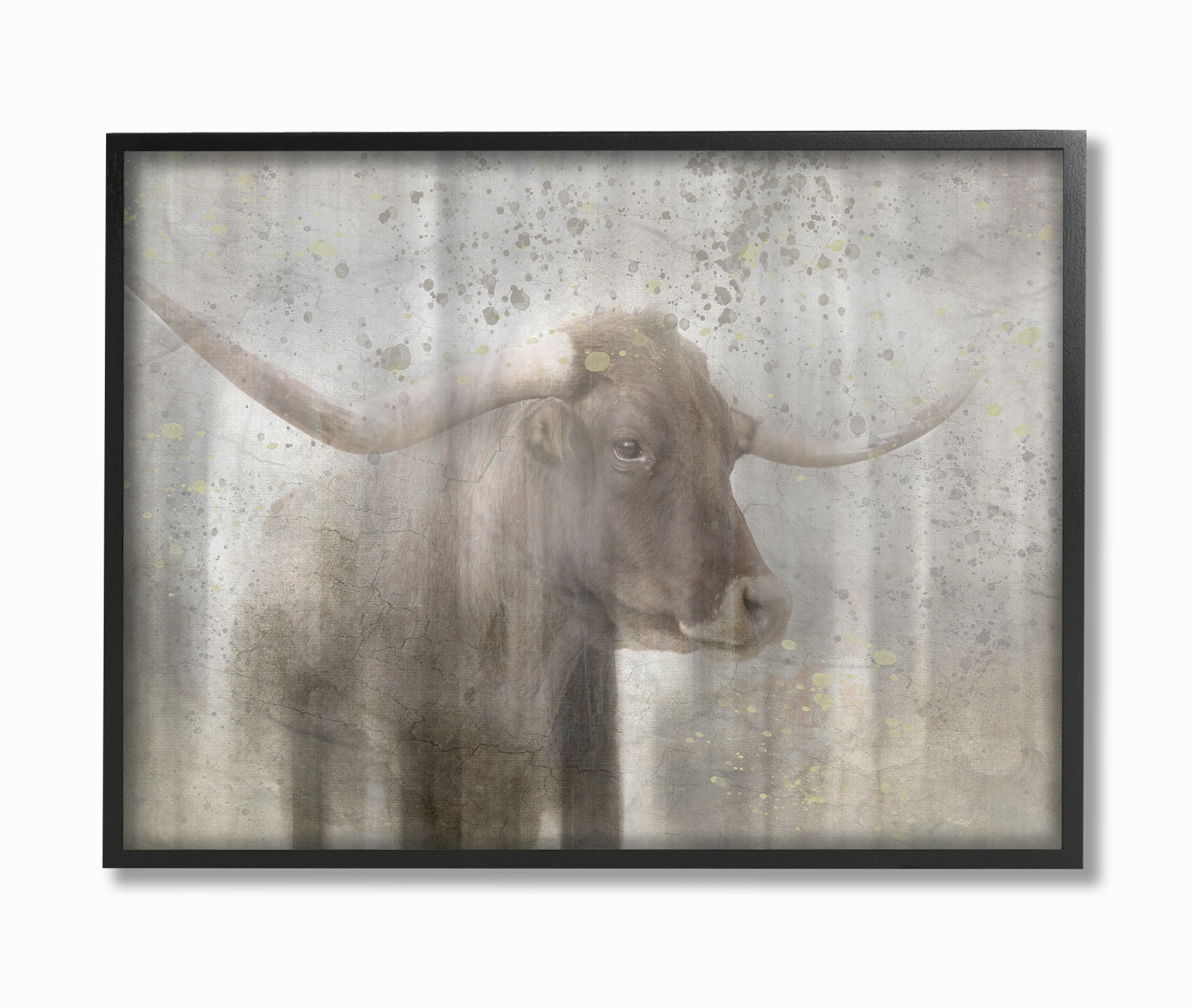 Stupell Industries AAP-264-FR-11X14 Washed Out Distressed Surface Rustic Bull Lightboxjournal Framed 14-in H x 11-in W Animals Print