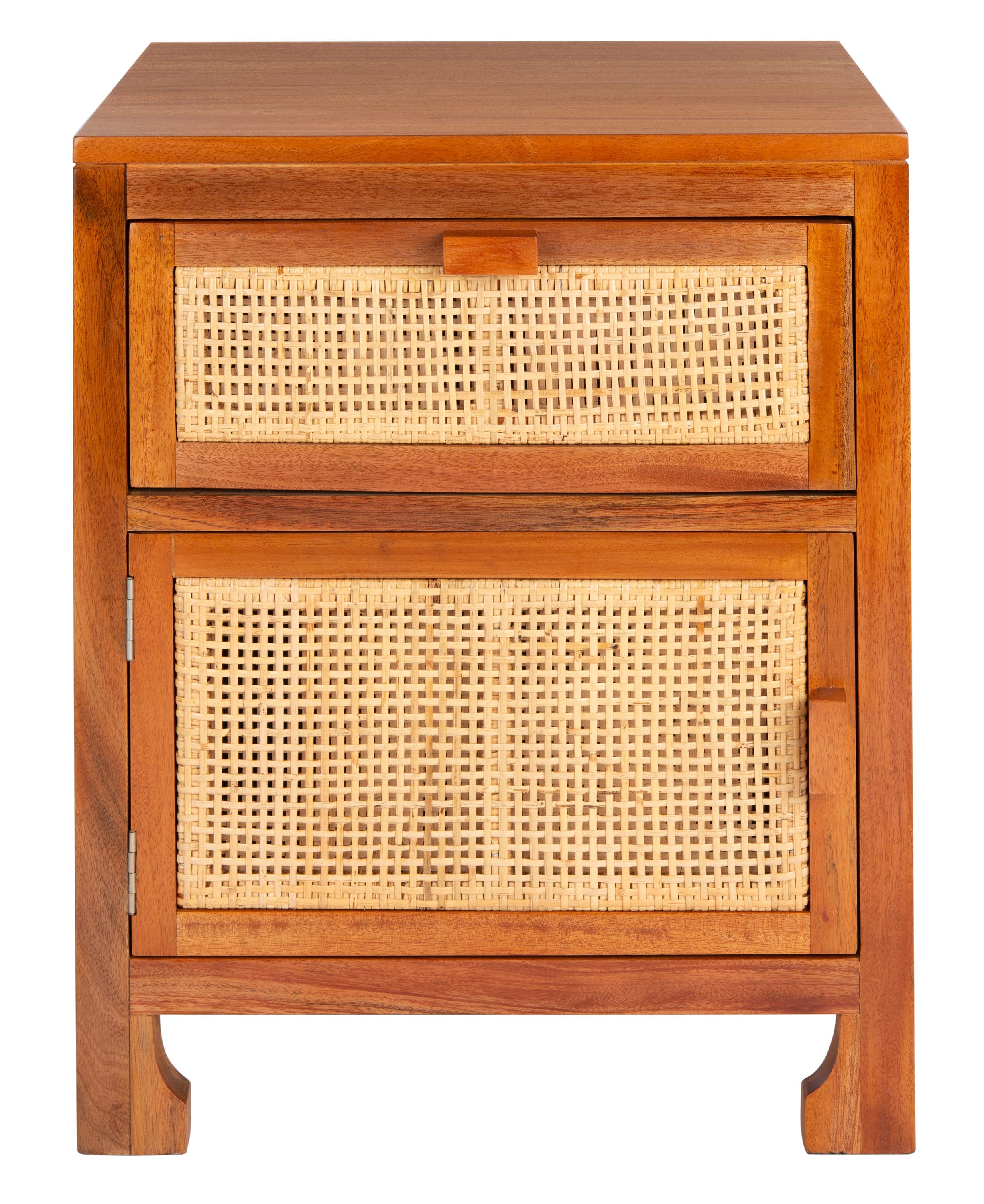 Coastal Natural Rattan & Mindi Wood 1-Drawer Nightstand