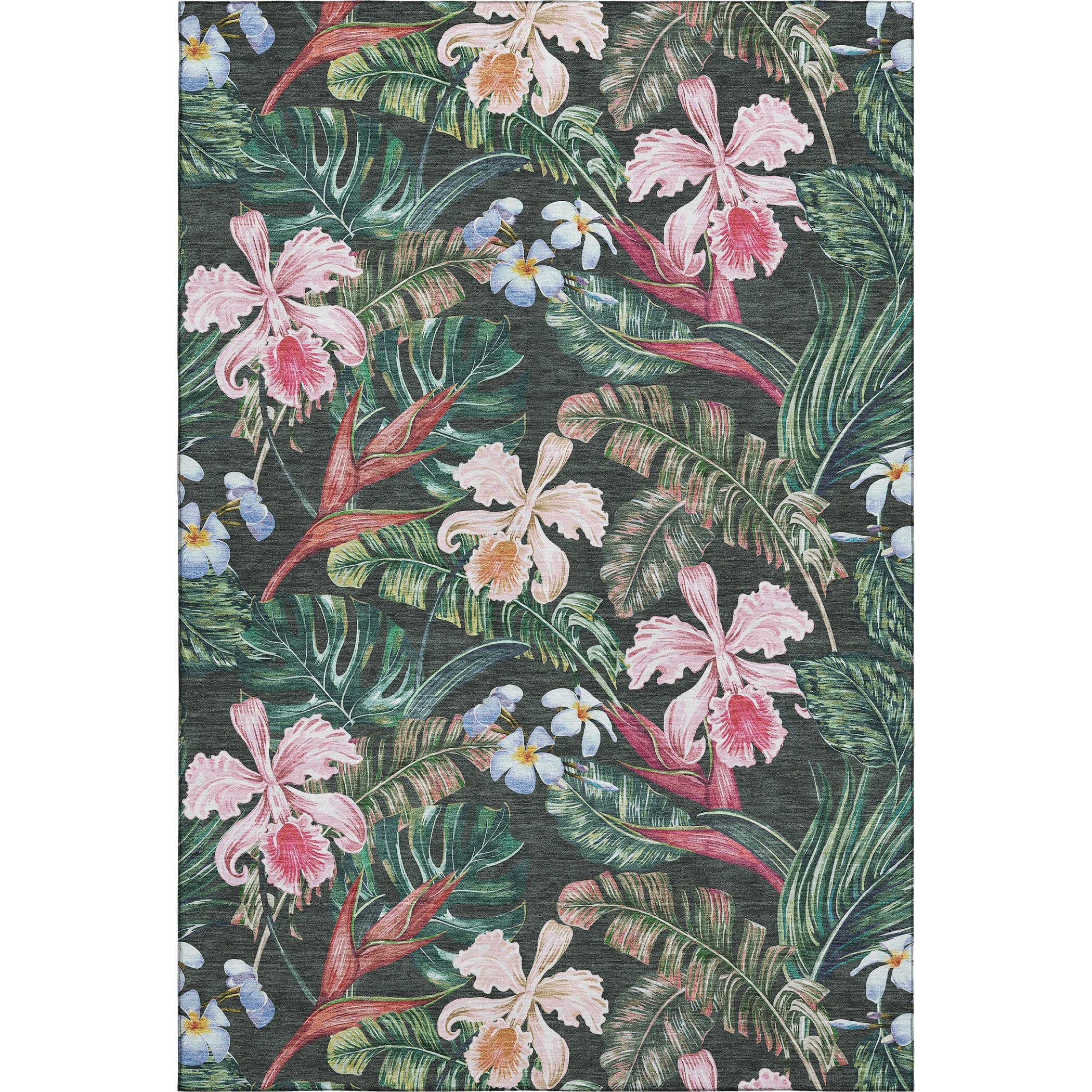 8' x 10' Red Synthetic Floral Washable Rug
