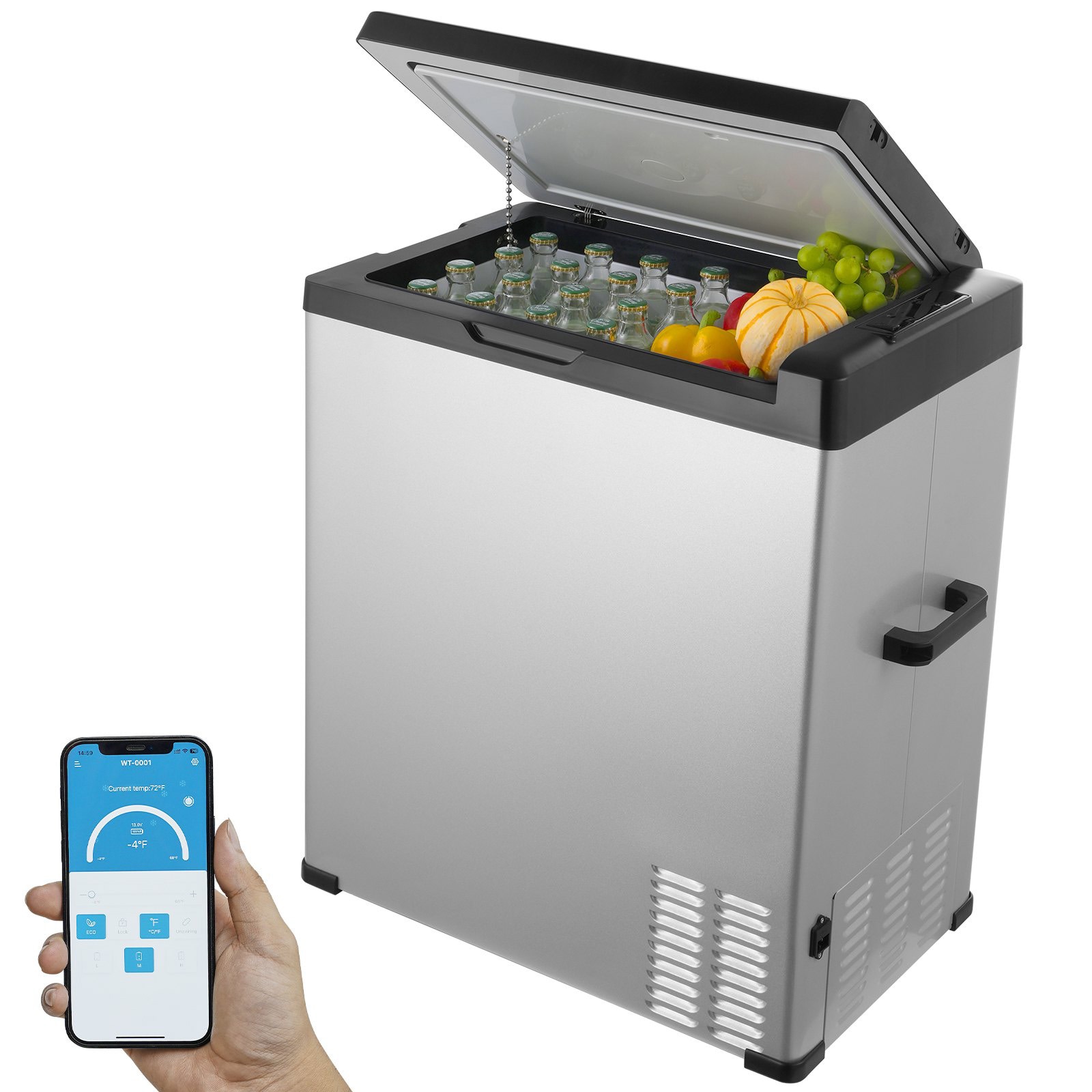 Mecale 74-Qt PP HDPE Mini Fridge with App Control -4 to 68 F 12/24V DC 100-240V AC Silver #VOL-LY1FU6