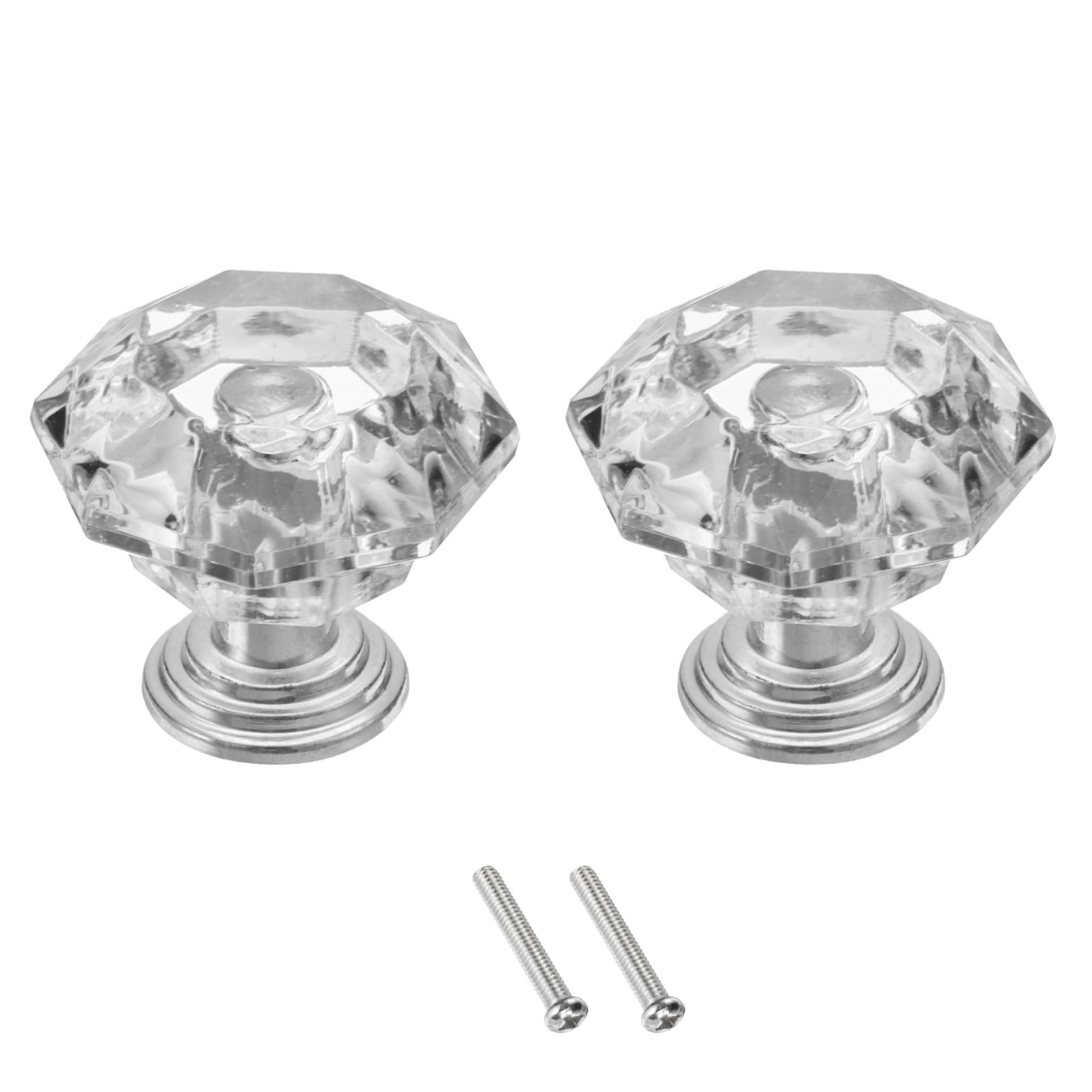 Unique Bargains S25093002UX0928 Crystal Cabinet Knobs 24 mm Drawer Pulls for Cupboard Wardrobe Dresser Clear Silver 2 Pcs