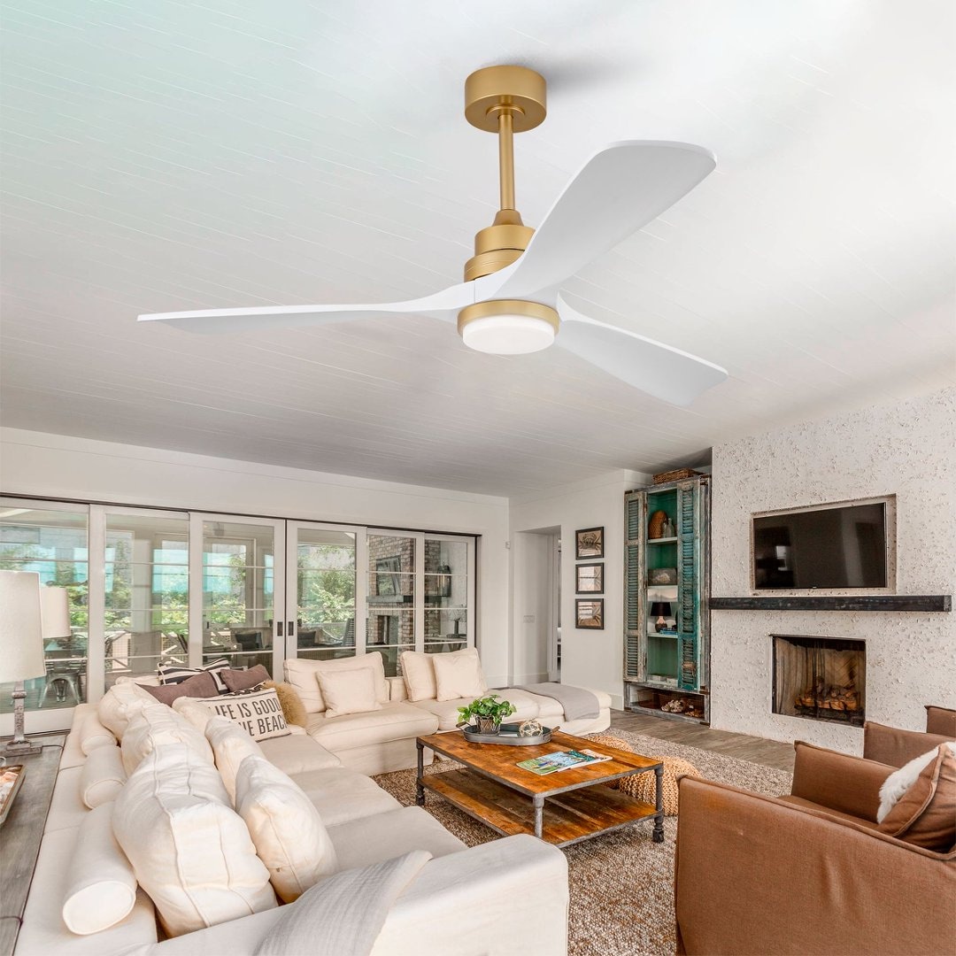 ZHLLMQ 52 Inch Modern 3 Solid Wood Blades Ceiling Fan With Dimmable LED Light Remote Control Reversible DC Motor For Home Decor #ZHLLMQ-W2991P334800