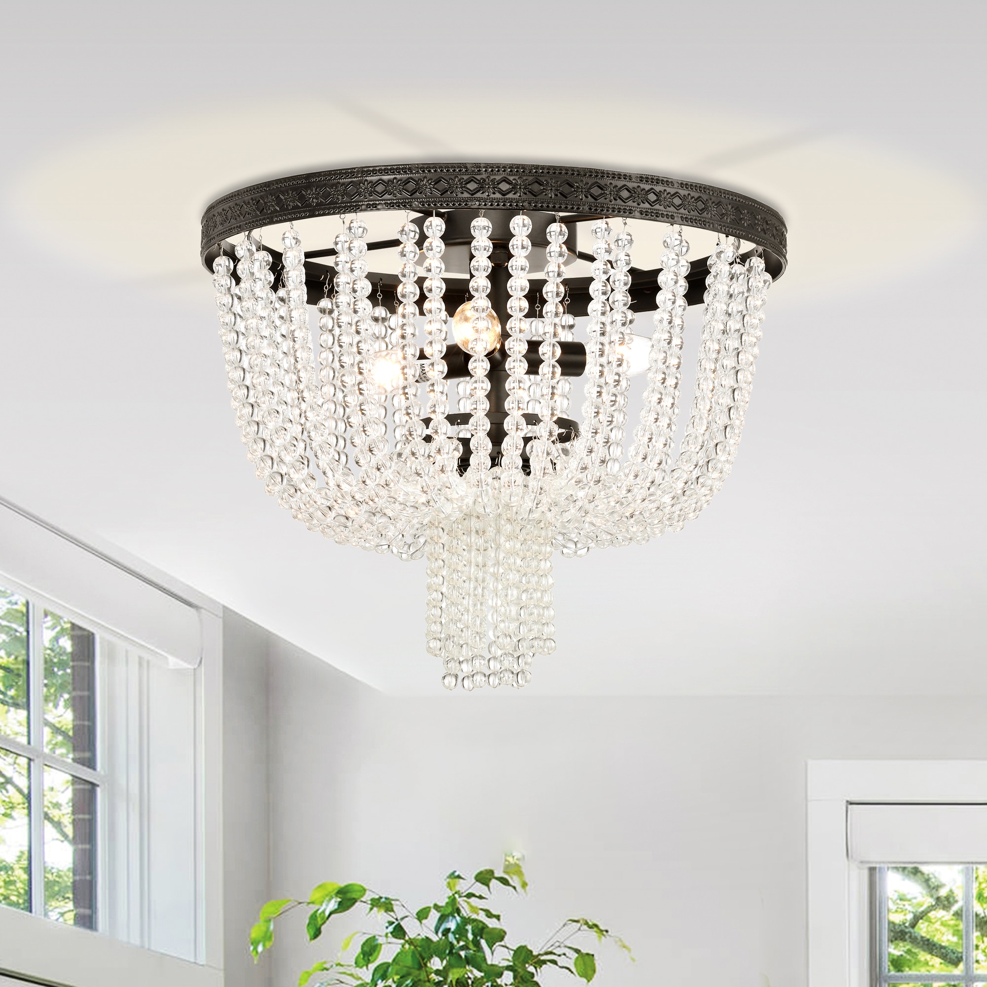 Edvivi ECG9645BK Helena 3 -Light 16-in Black Flush Mount Light