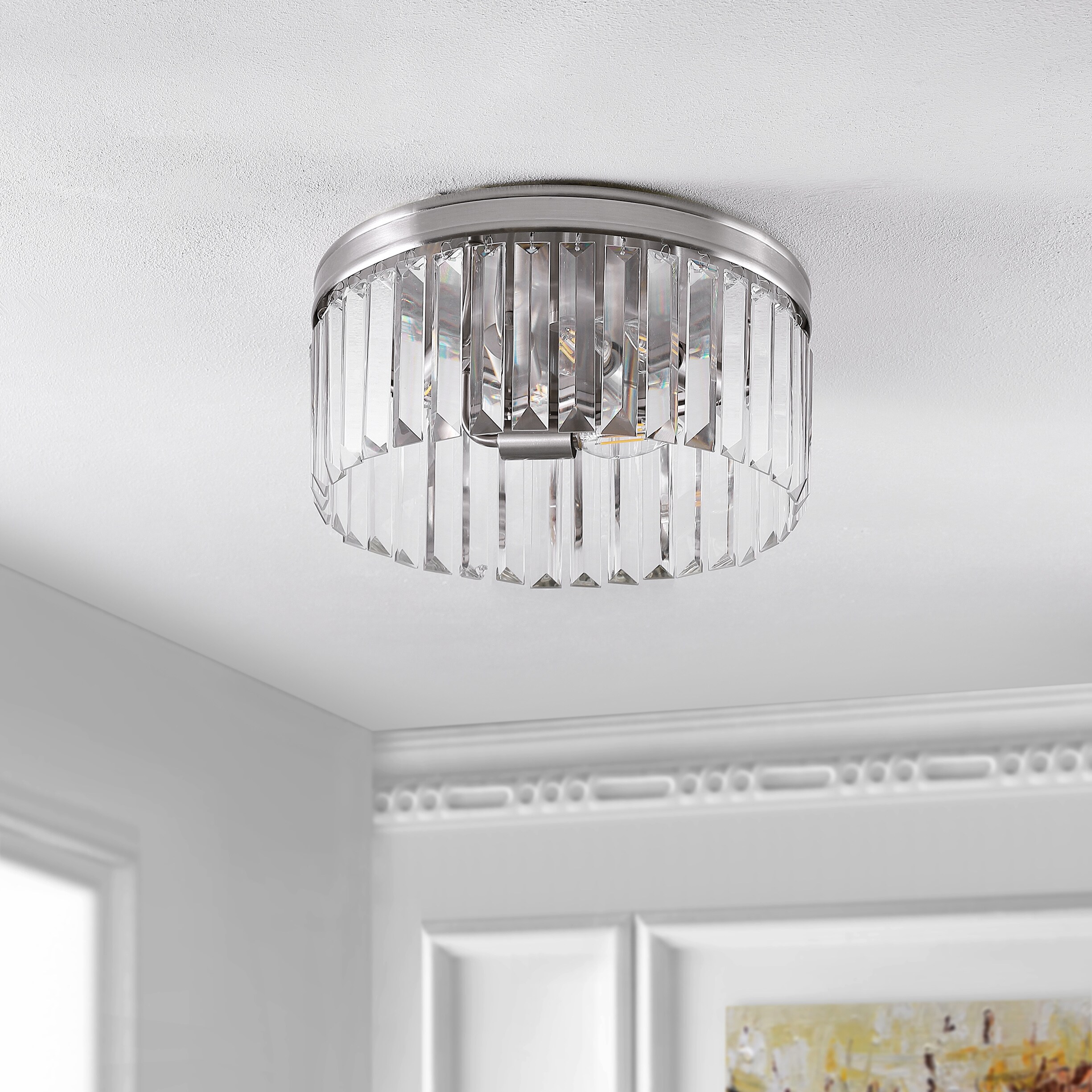 Ruslen 13" Brushed Nickel Crystal LED Flush Mount Light