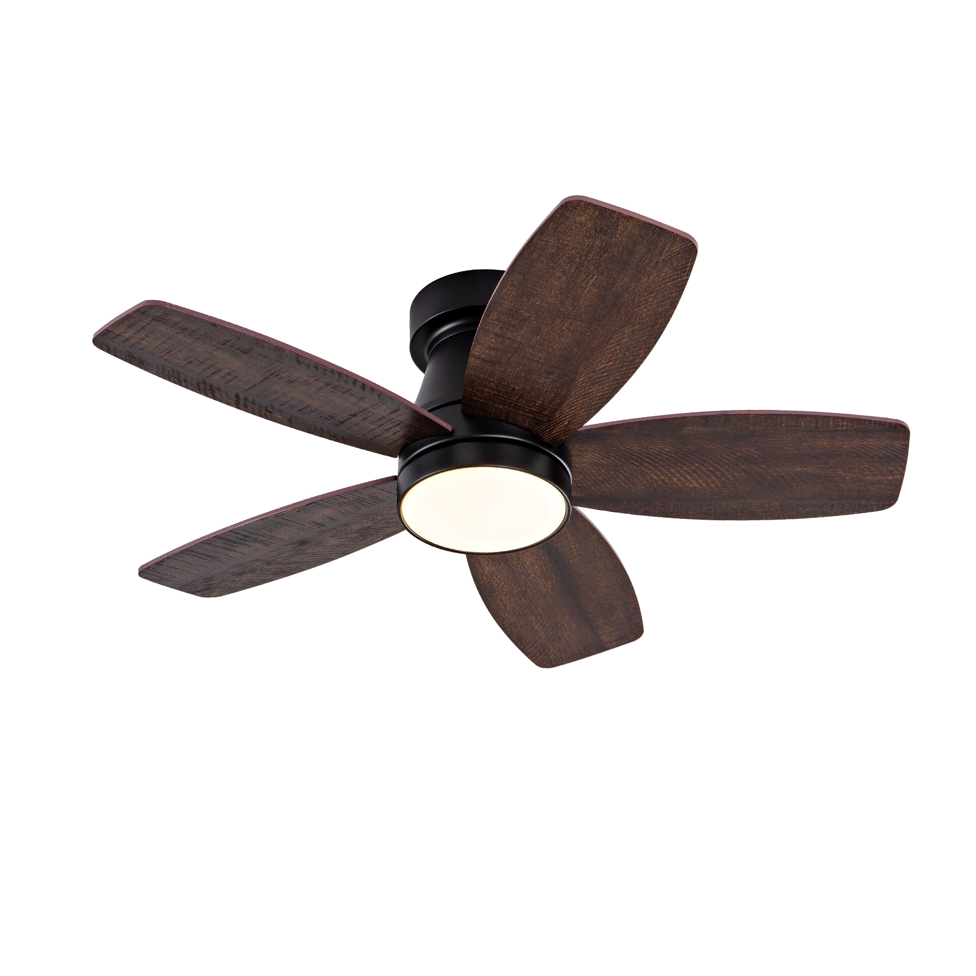 SINOFURN 32-in Black + Brown with Plywood Blades LED Flush Mount Ceiling Fan With Light and Remote Control Included 5 -Blade
