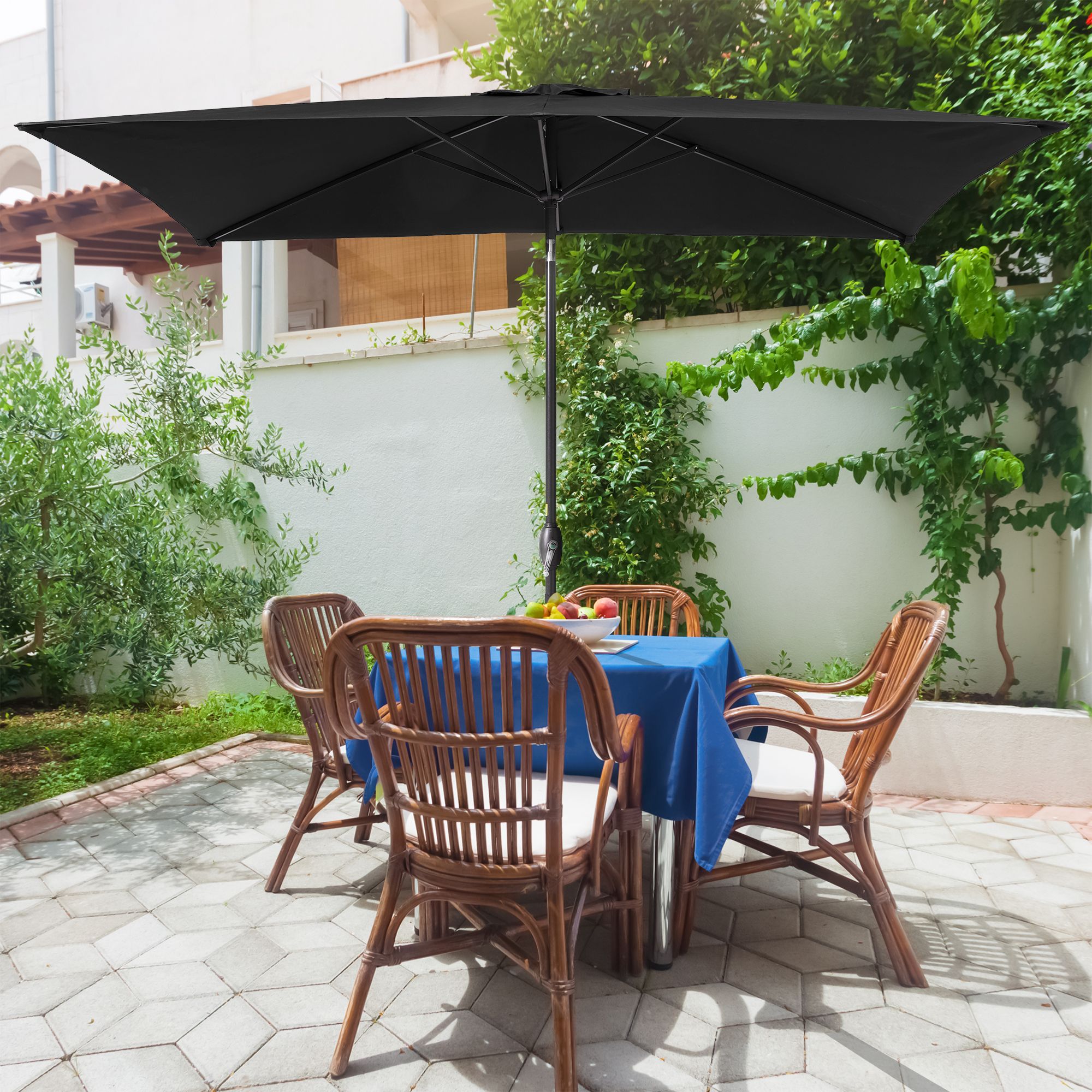 ACEGOSES LW-MK-320B 10-ft Steel Black Push-button Tilt Market Patio Umbrella