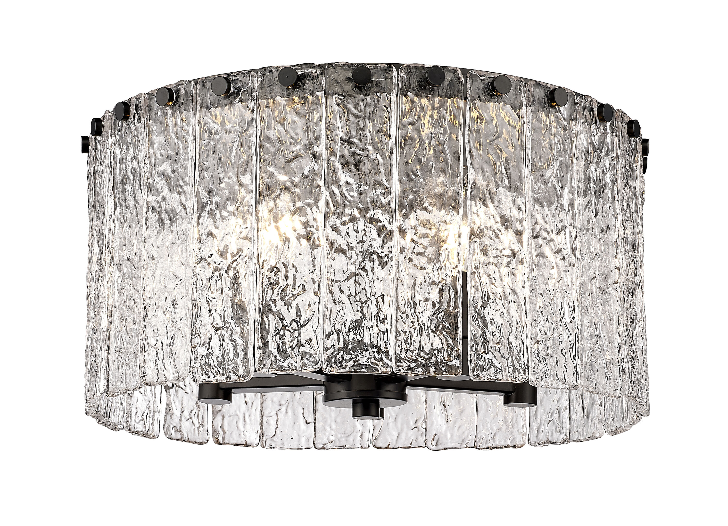 Glacier Matte Black Steel and Glass Drum LED Flush Mount