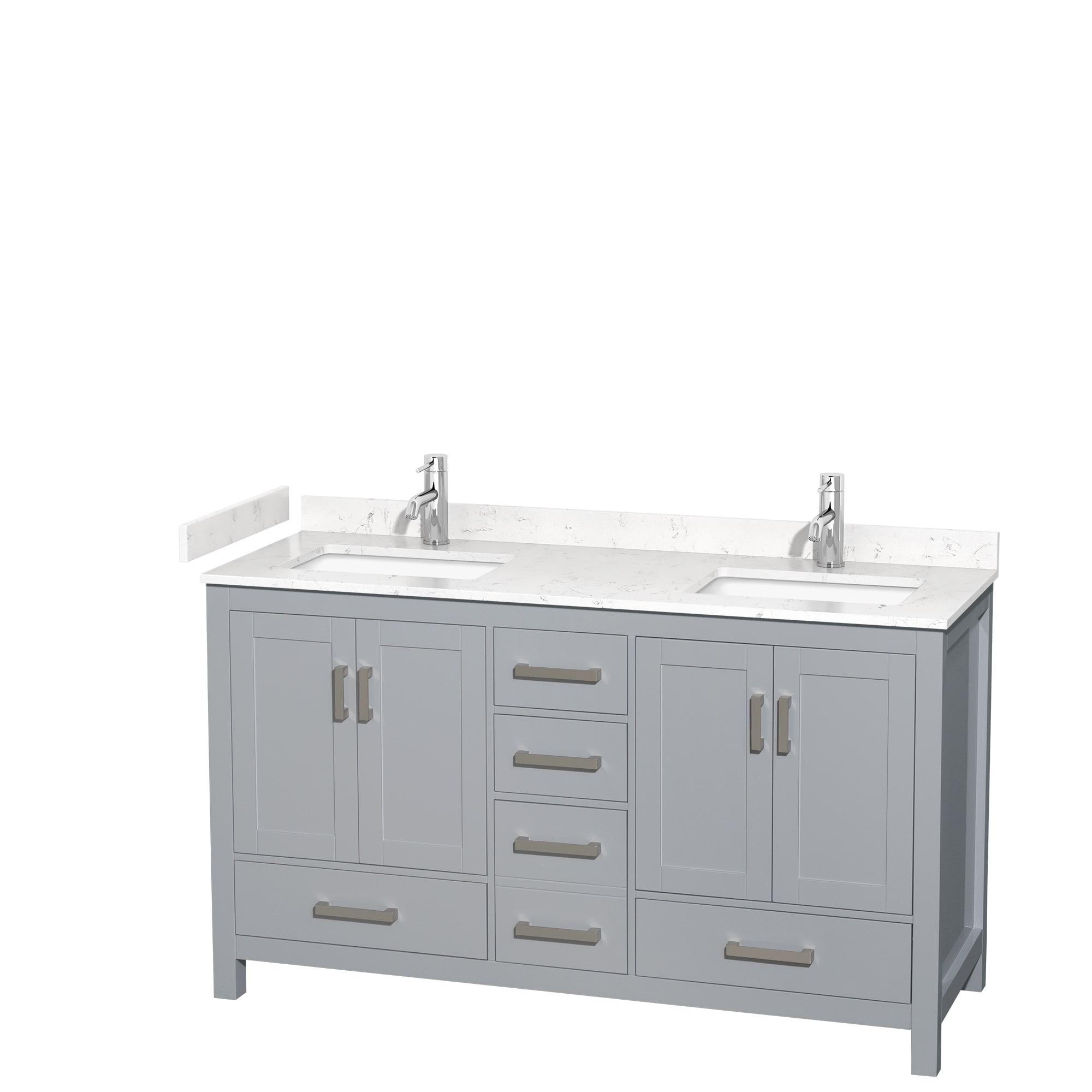 Wyndham Collection WCS141460DGYC2UNSMXX Sheffield 60-in Gray with Brushed Chrome Trim Undermount Double sink Bathroom Vanity with Carrara Cultured Marble Cultured marble Top