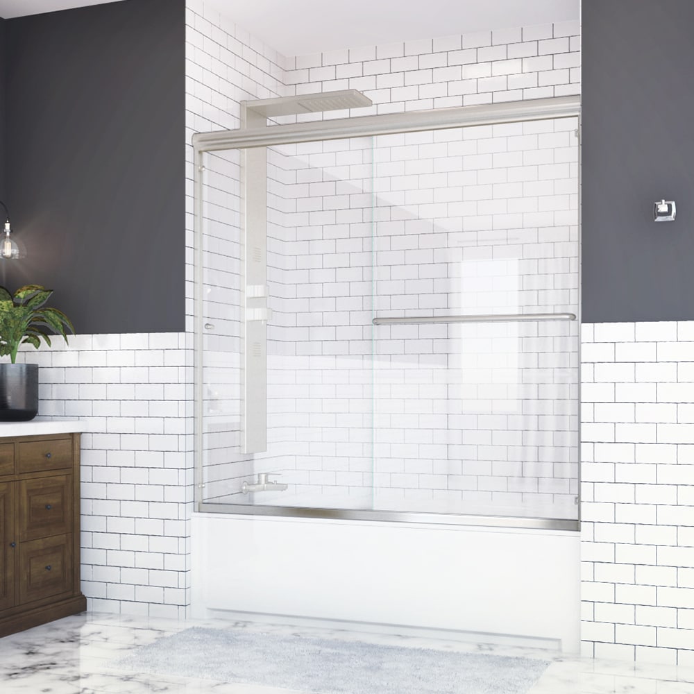 Holcam DTEBNKCLR6058HS Distinctive Brushed Nickel 57-in to 60-in W x 58.5-Inches H Frameless Bypass Sliding Bathtub door