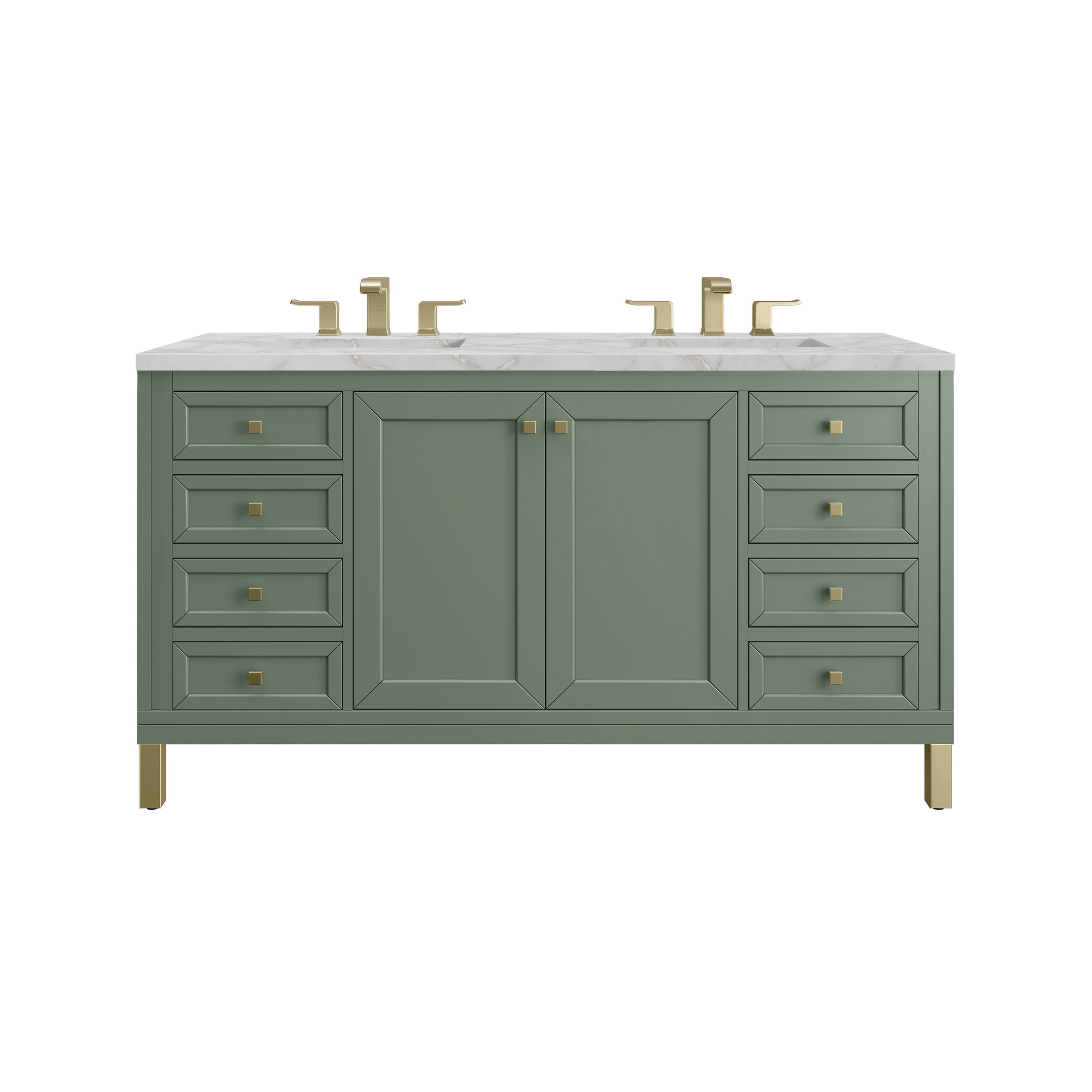 James Martin Vanities 503-V60D-SC-FVSL Chicago 60-in Smokey Celadon Undermount Double Sink Bathroom Vanity with Victorian Silver Quartz Top