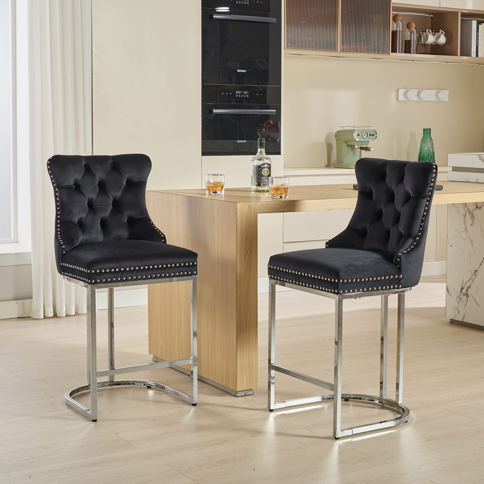 Hrinhom HC-D8003-BLACK BLACK 25.2-in H Tall Square seat Upholstered Metal Bar Stool and Back