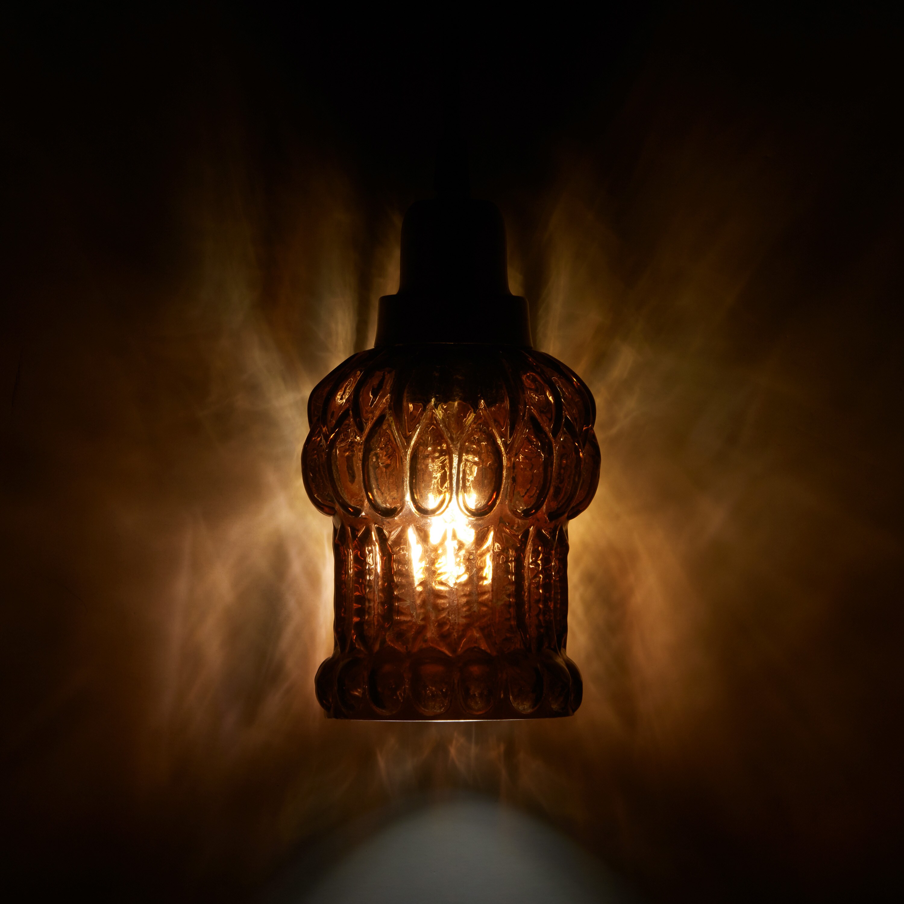 Brown Textured Glass and Gold Metal Pendant Light