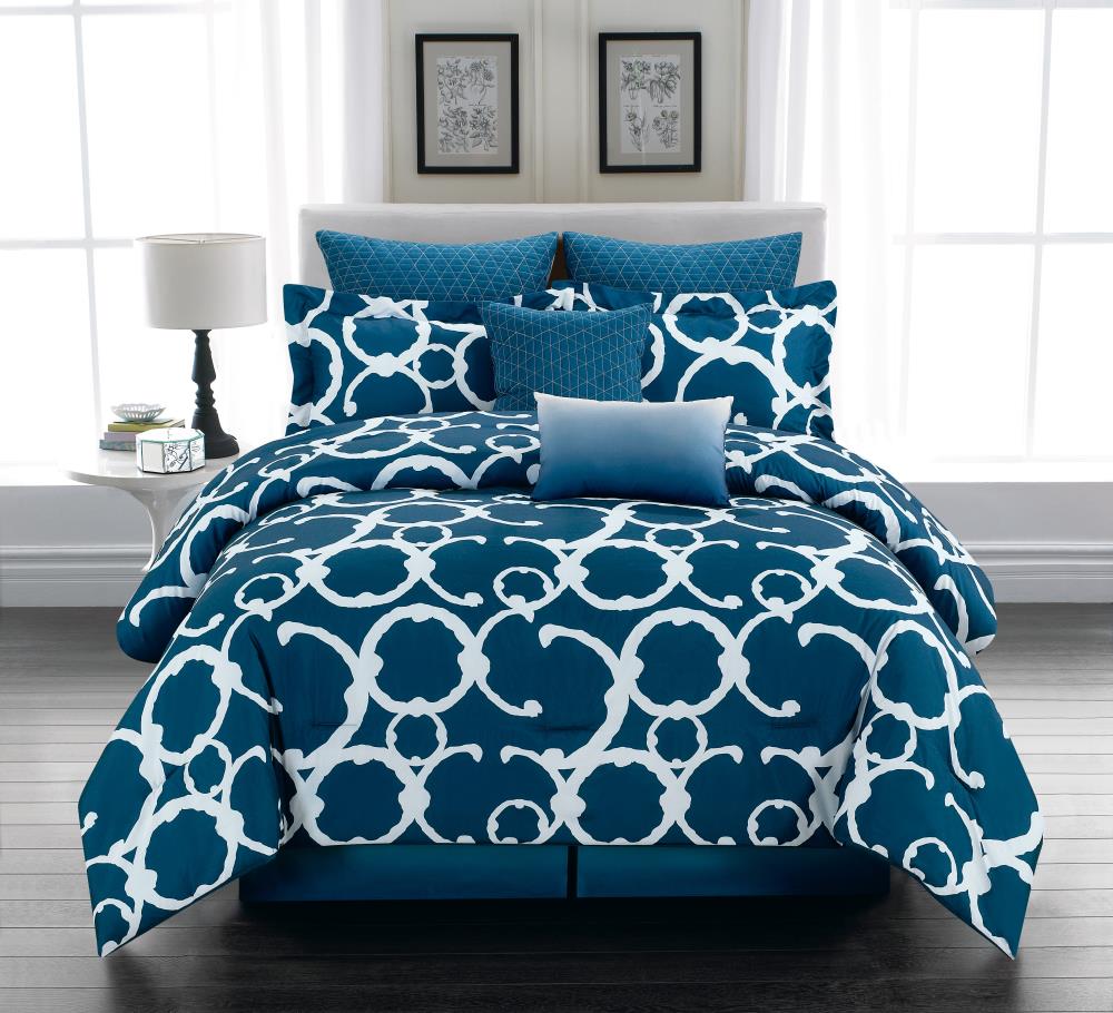 Duck River Textile PHDLG=48 /1869 Rhys 7 -Piece Indigo Queen Comforter Set