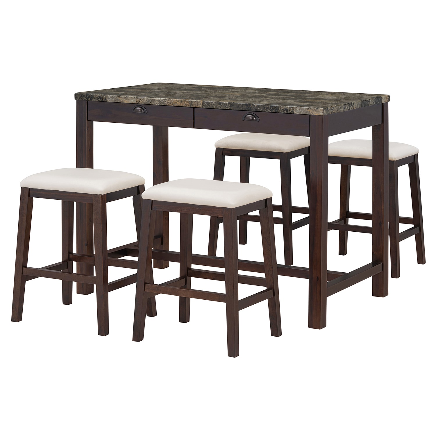 GZMR GM-ST0AE 5-Piece Dining Table Set with Drawers Walnut Contemporary/Modern Dining Room Set with Rectangular Table ( Seats 4 )