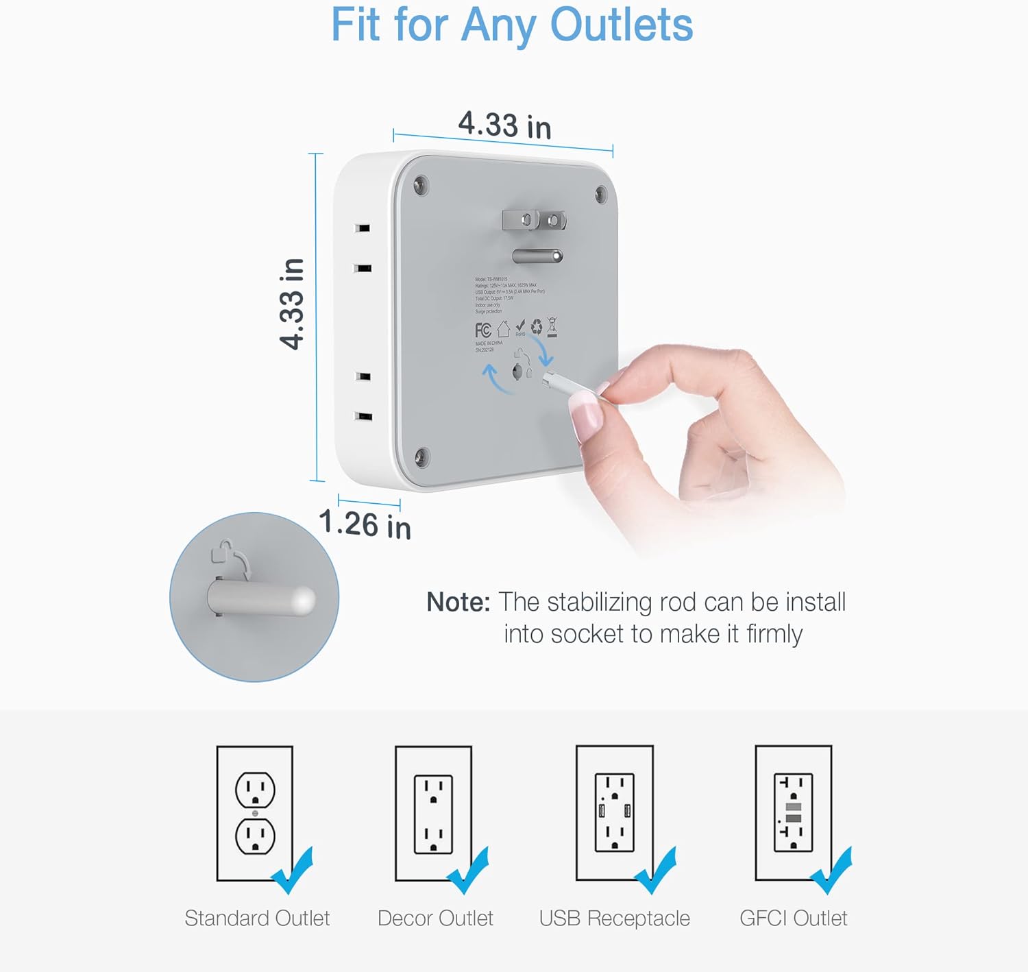 MaseiKar TS-WM1015-C-GR-US Power-Outlet-Taps - View #3