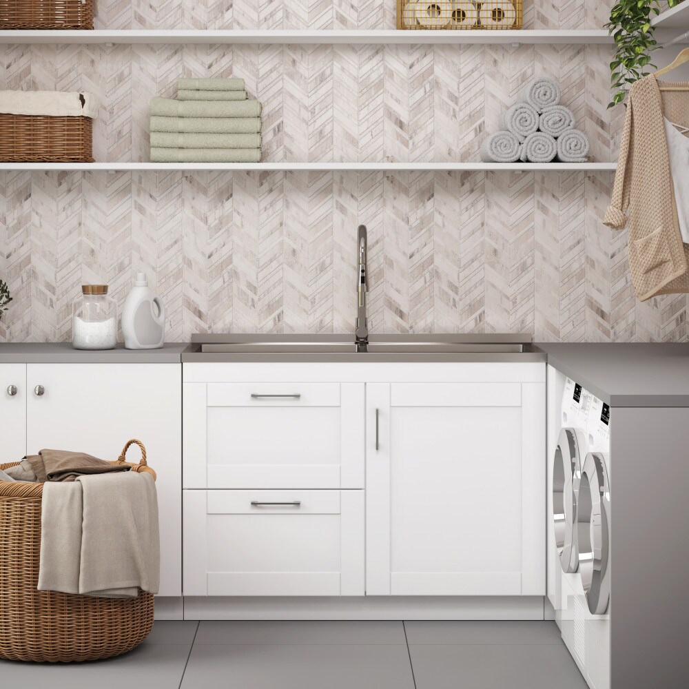 Simpli Home Tudor 46-in x 19.7-in 2 -Basin Pure White Freestanding ...
