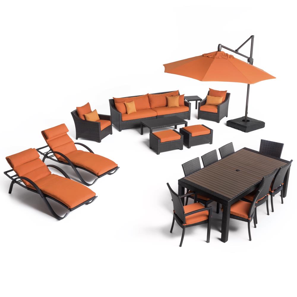 RST Brands OP-PEEC20-TKA-K Deco 20-Piece Wicker Patio Sofa Conversation Set with Orange Sunbrella Cushions
