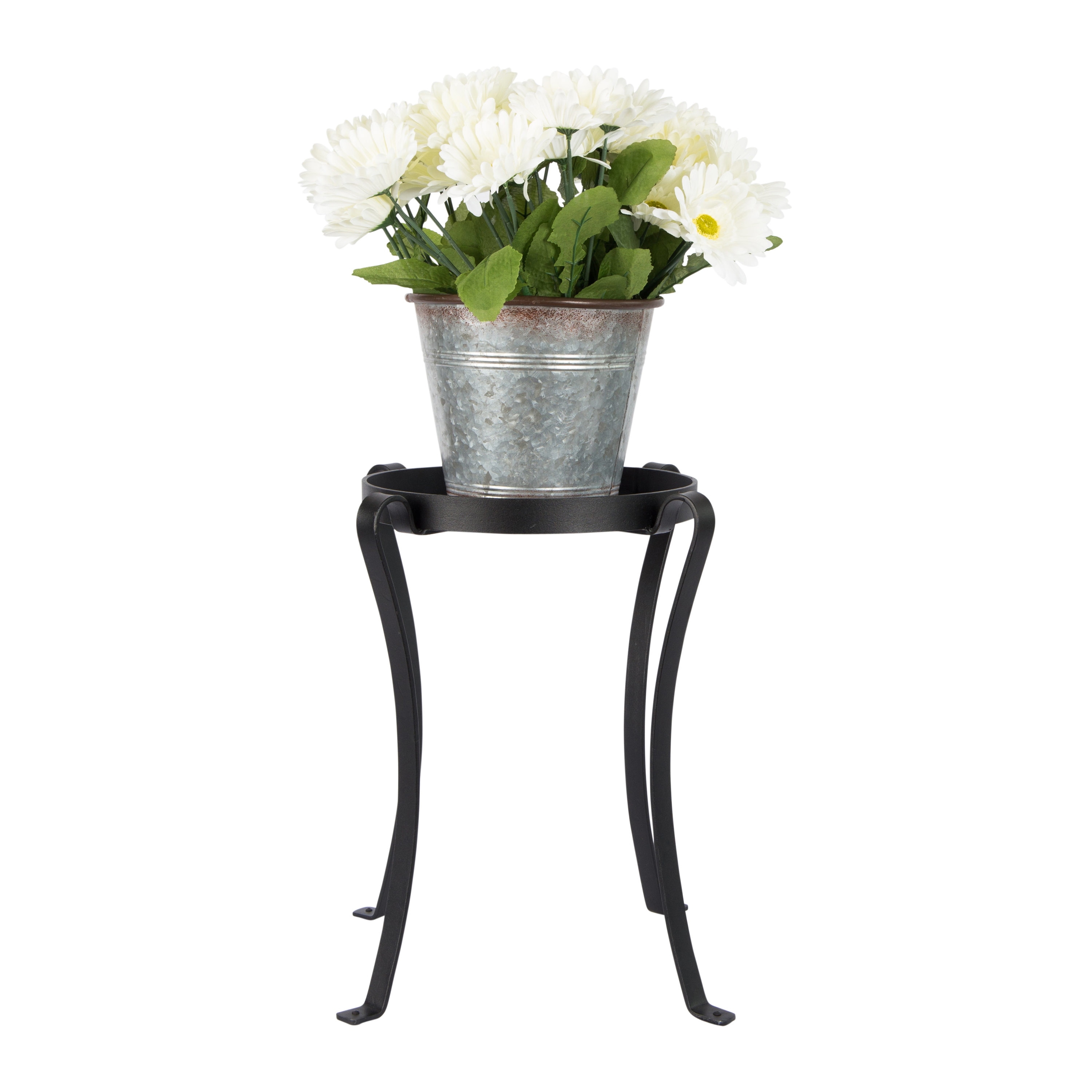 Black Wrought Iron 18" Patio Plant Stand with Curved Legs