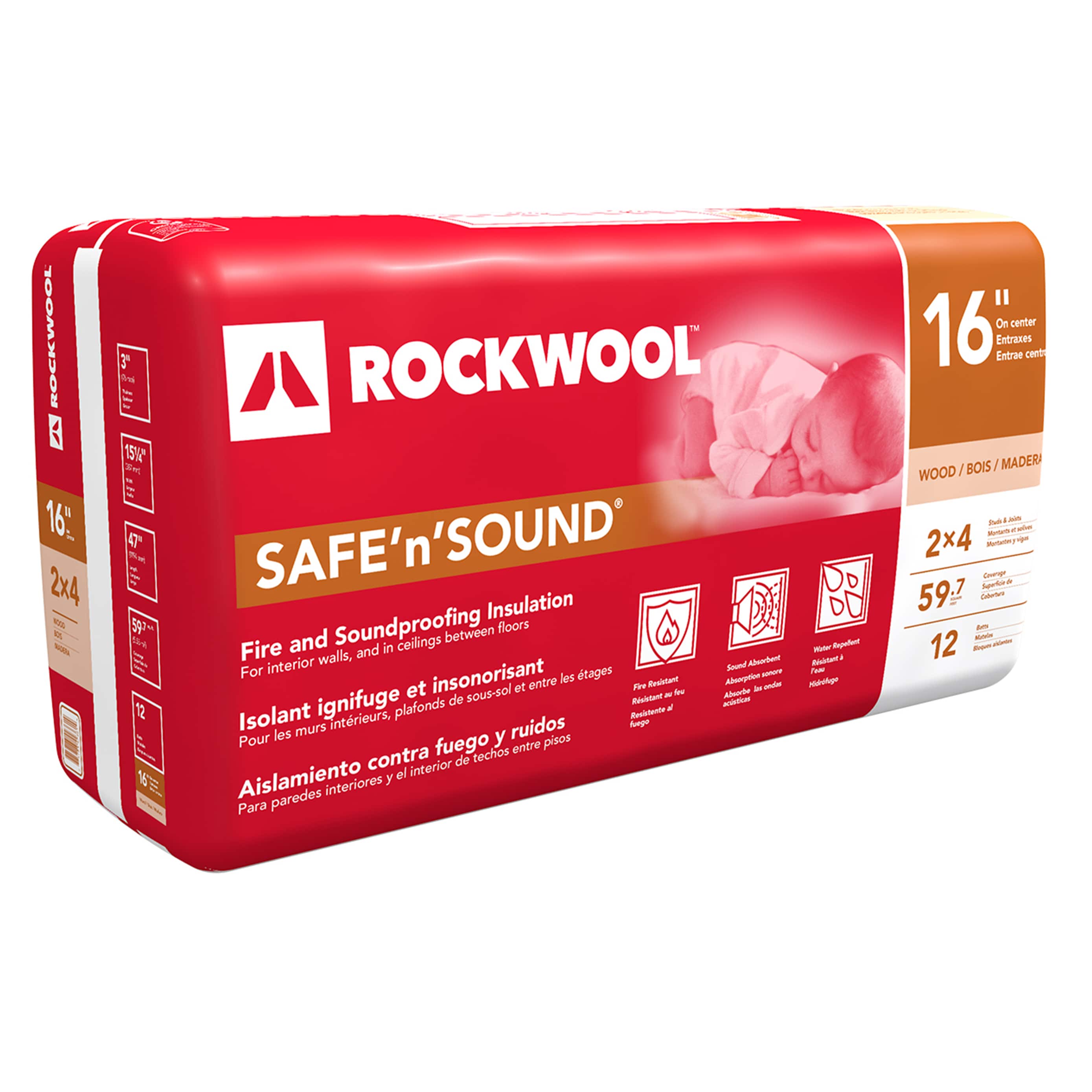 ROCKWOOL SAFE 'n' SOUND Attic Wall 59.7-sq ft Unfaced Stone Wool