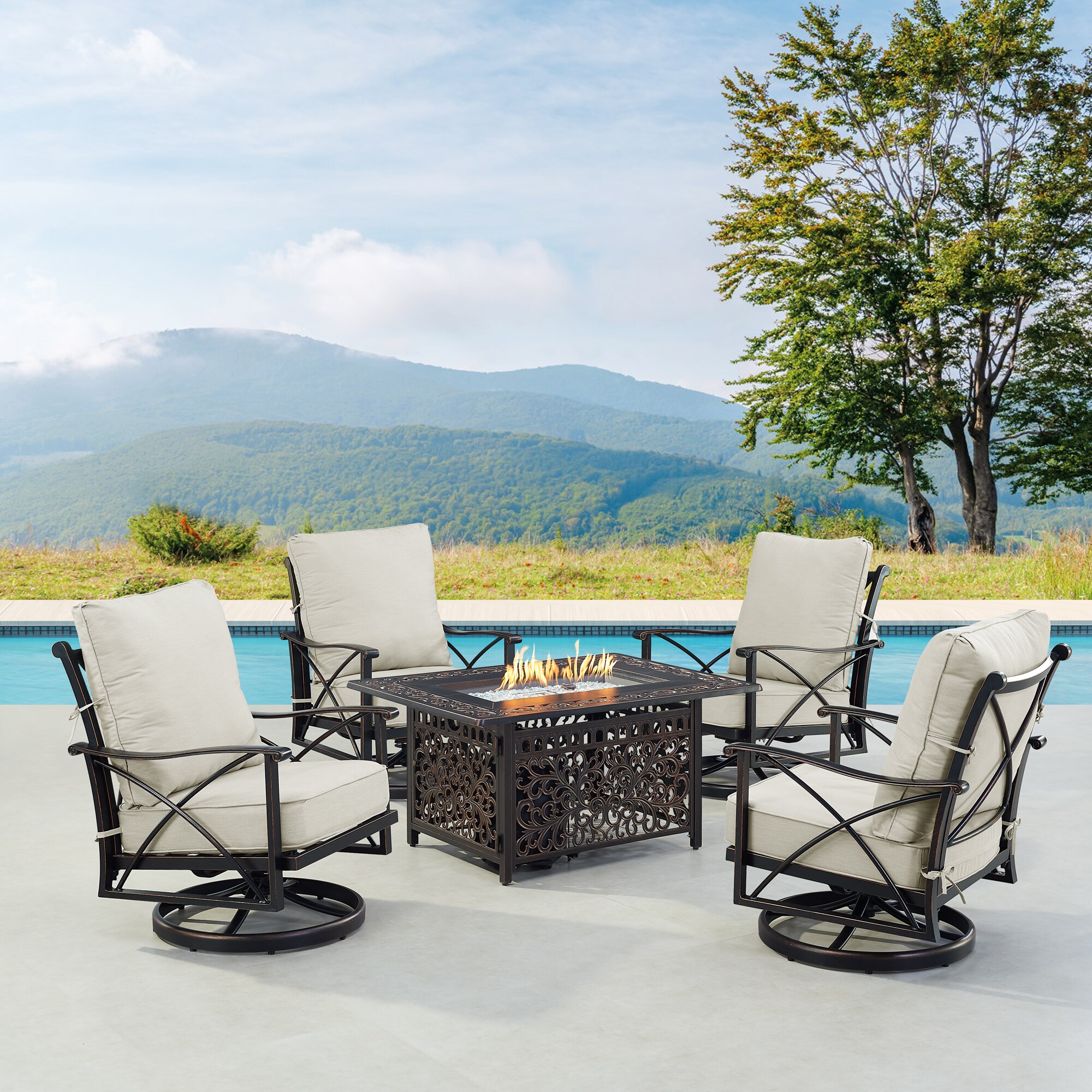 Oakland Living AHRI4CHCABOSLGCUA 15-Piece Patio Conversation Set with Gray Cushions