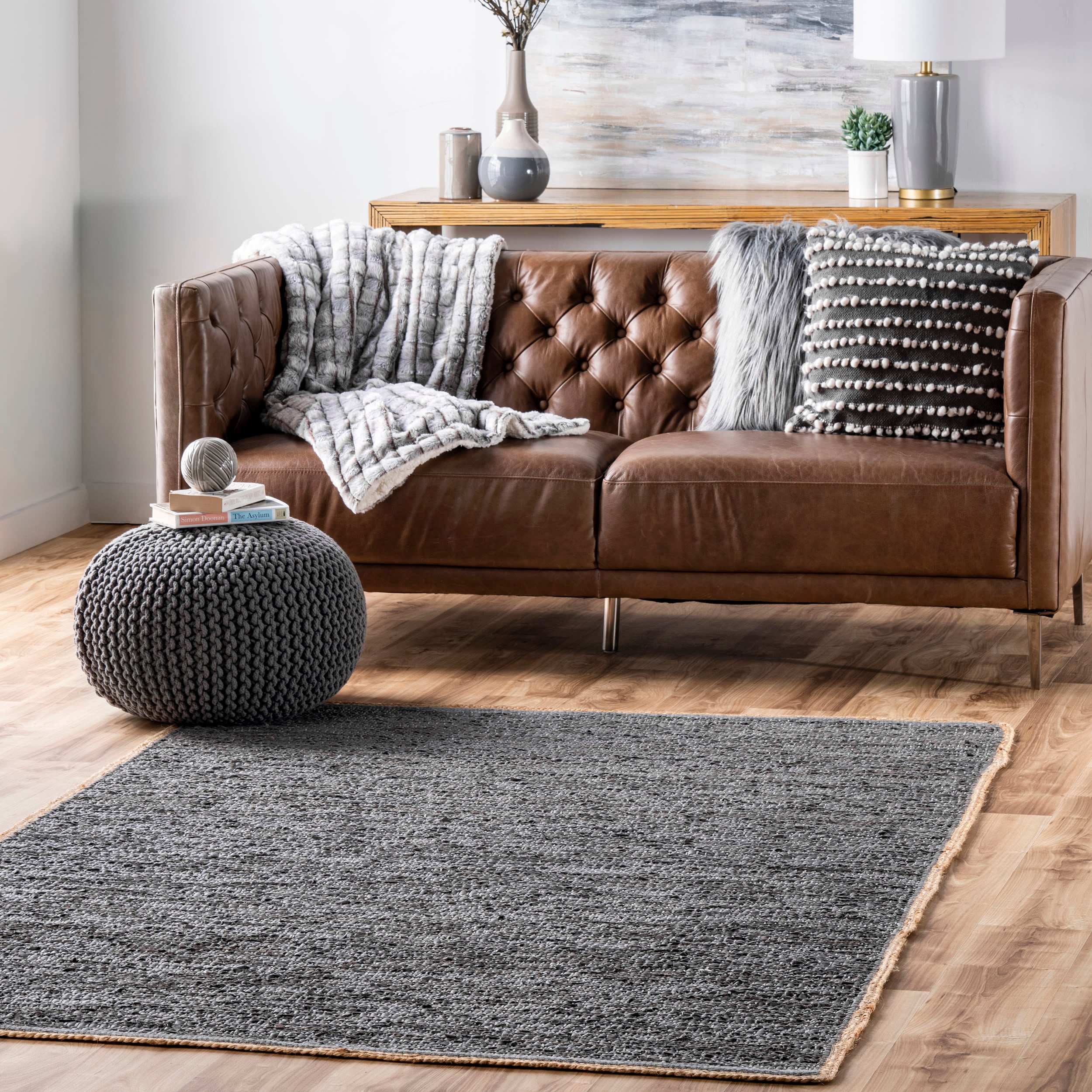 nuLOOM SEKO01A-305 Sabby 3 x 5 (ft) Leather Gray Rectangular Indoor Solid Area rug