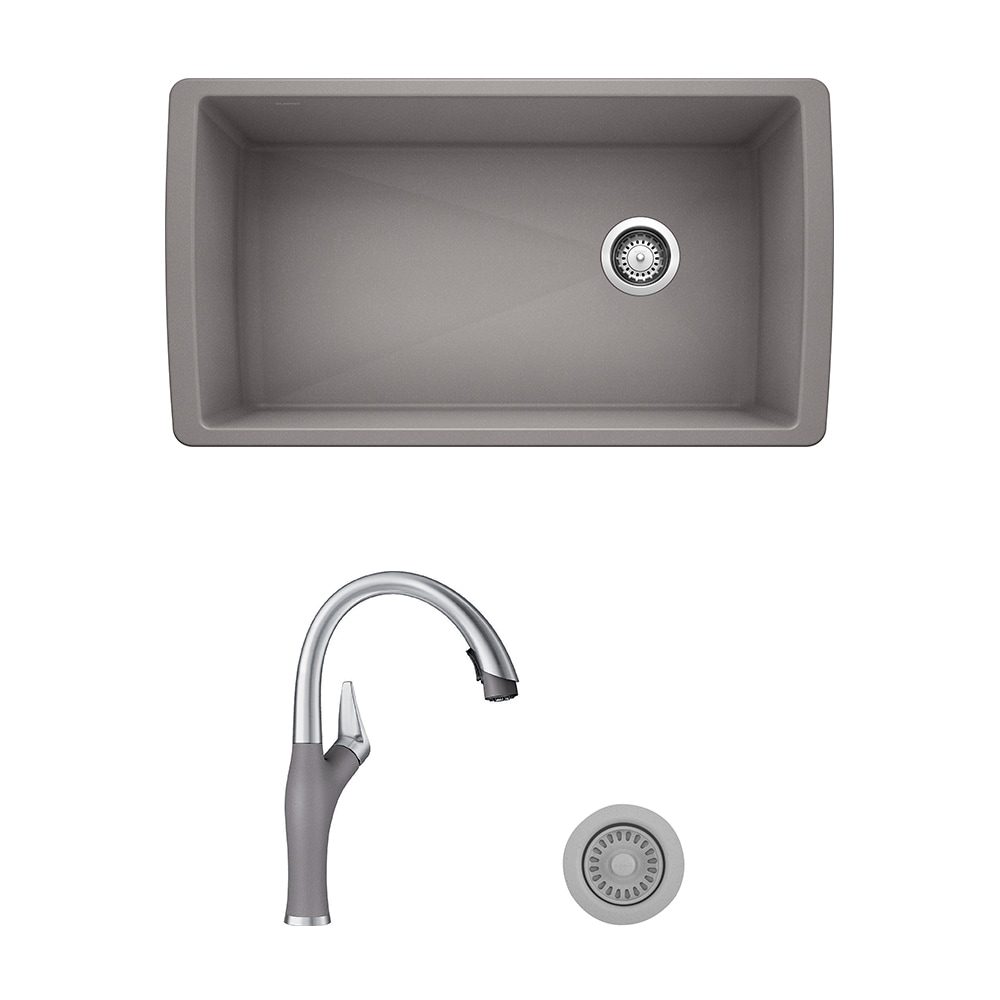 BLANCO KF-441770 Diamond/Artona Undermount 33.5-Inches x 18.5-Inches Metallic Gray Composite Single bowl No Faucet Hole Corner Install Kitchen Sink All-in-One Kit