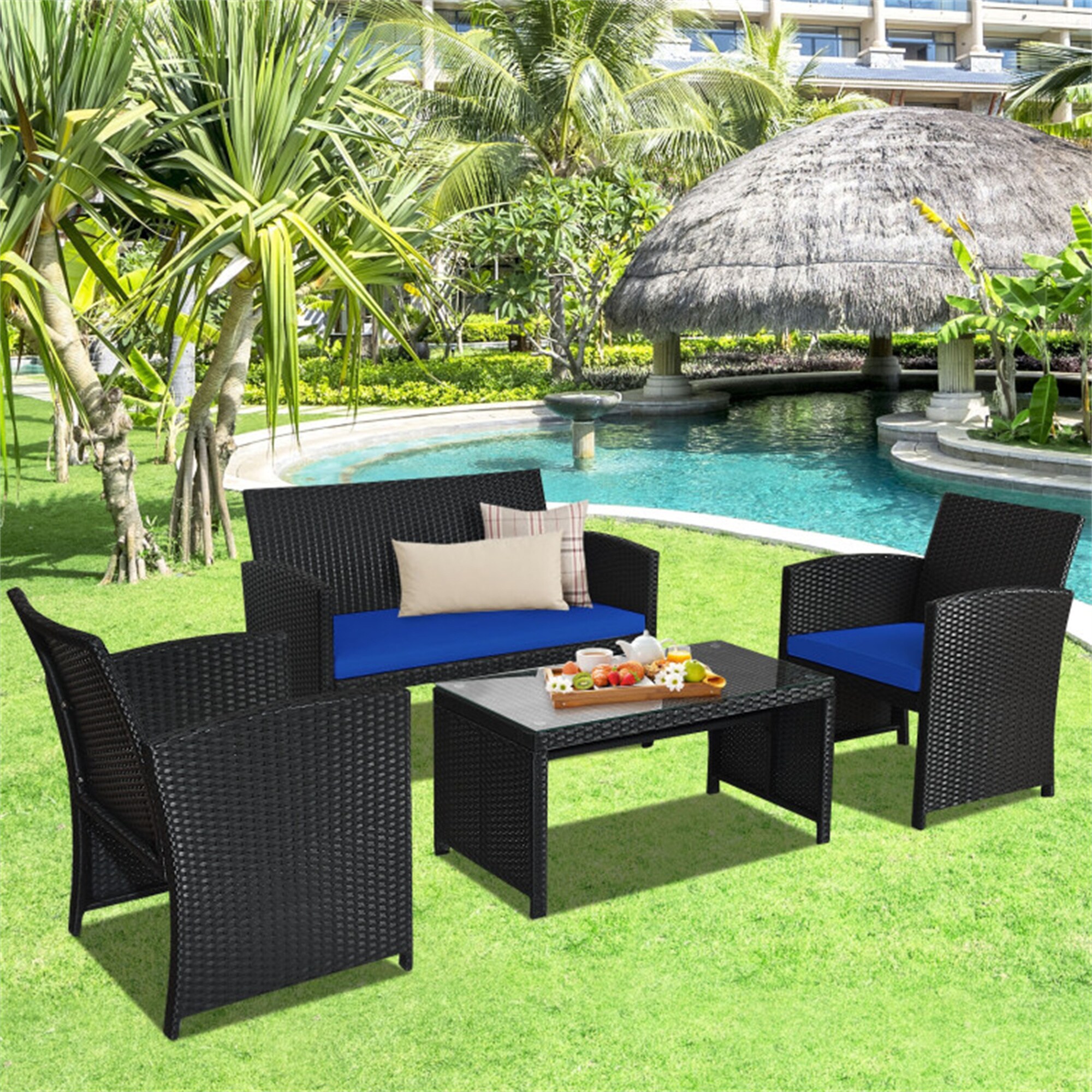 BABOOM Rattan Patio Furniture Set 4-Piece Rattan Patio Conversation Set ...