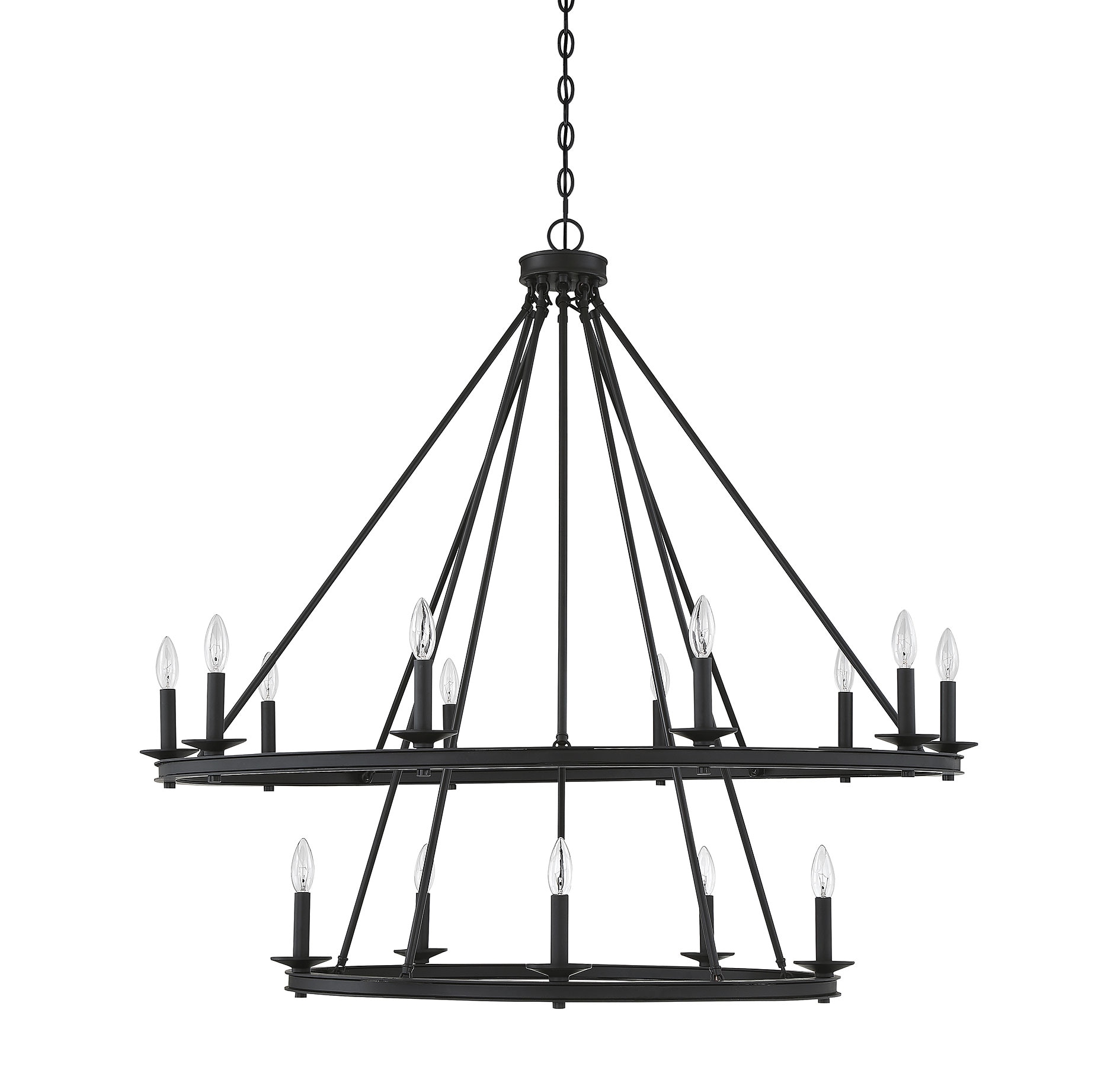 Matte Black Two-Tier Fifteen-Light Candle Chandelier