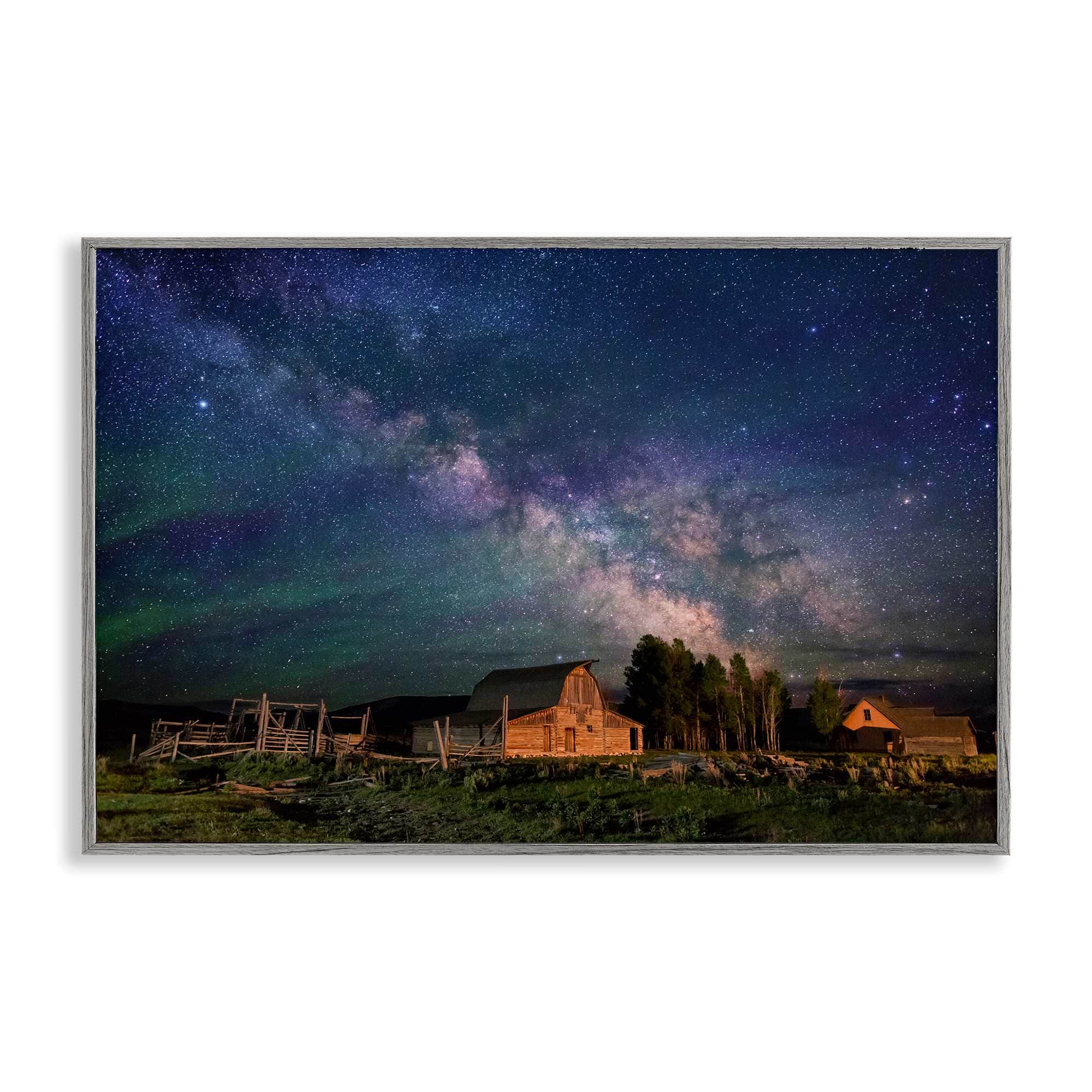 Stupell Industries BT-342-GFF-16X24 Nebula Sky over Farm Scene Gray Framed Giclee Art By Royce Bair 24 x 16