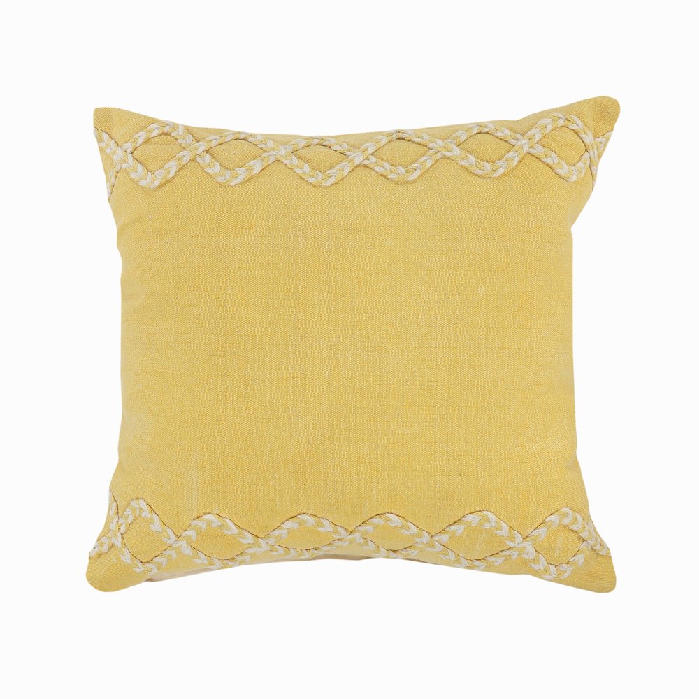 LR Home Ox Bay Hand-Woven Yellow Bordered All-Natural Cotton Pillow Cover